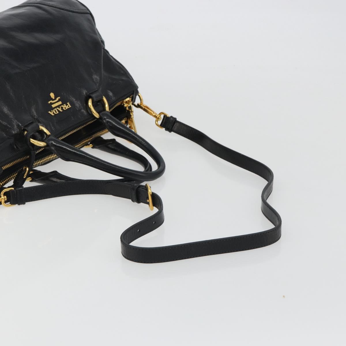 PRADA Hand Bag Leather 2way Black Gold Tone Auth 192927V