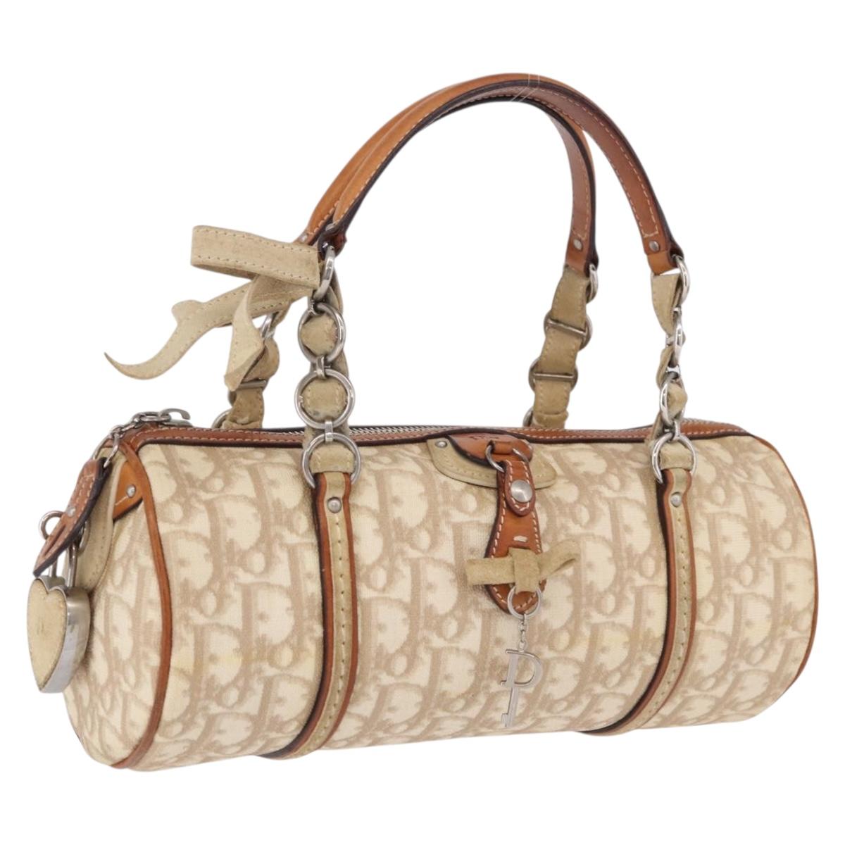 Christian Dior Trotter Romantic Chain Shoulder Bag PVC Beige Silver Auth 192931