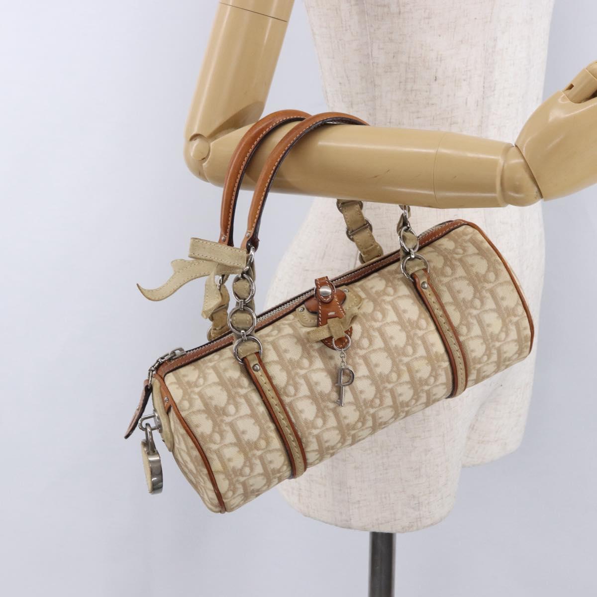Christian Dior Trotter Romantic Chain Shoulder Bag PVC Beige Silver Auth 192931