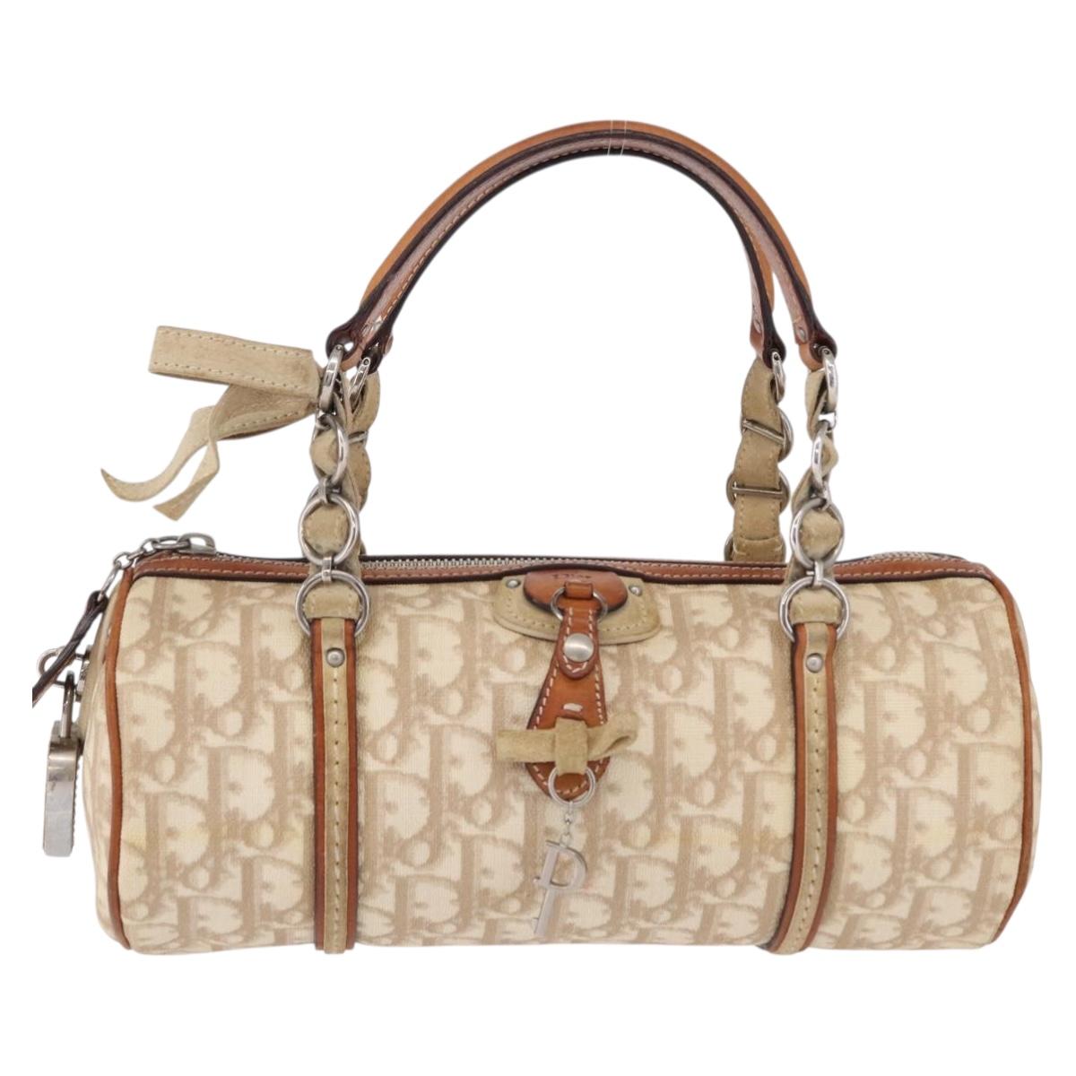 Christian Dior Trotter Romantic Chain Shoulder Bag PVC Beige Silver Auth 192931