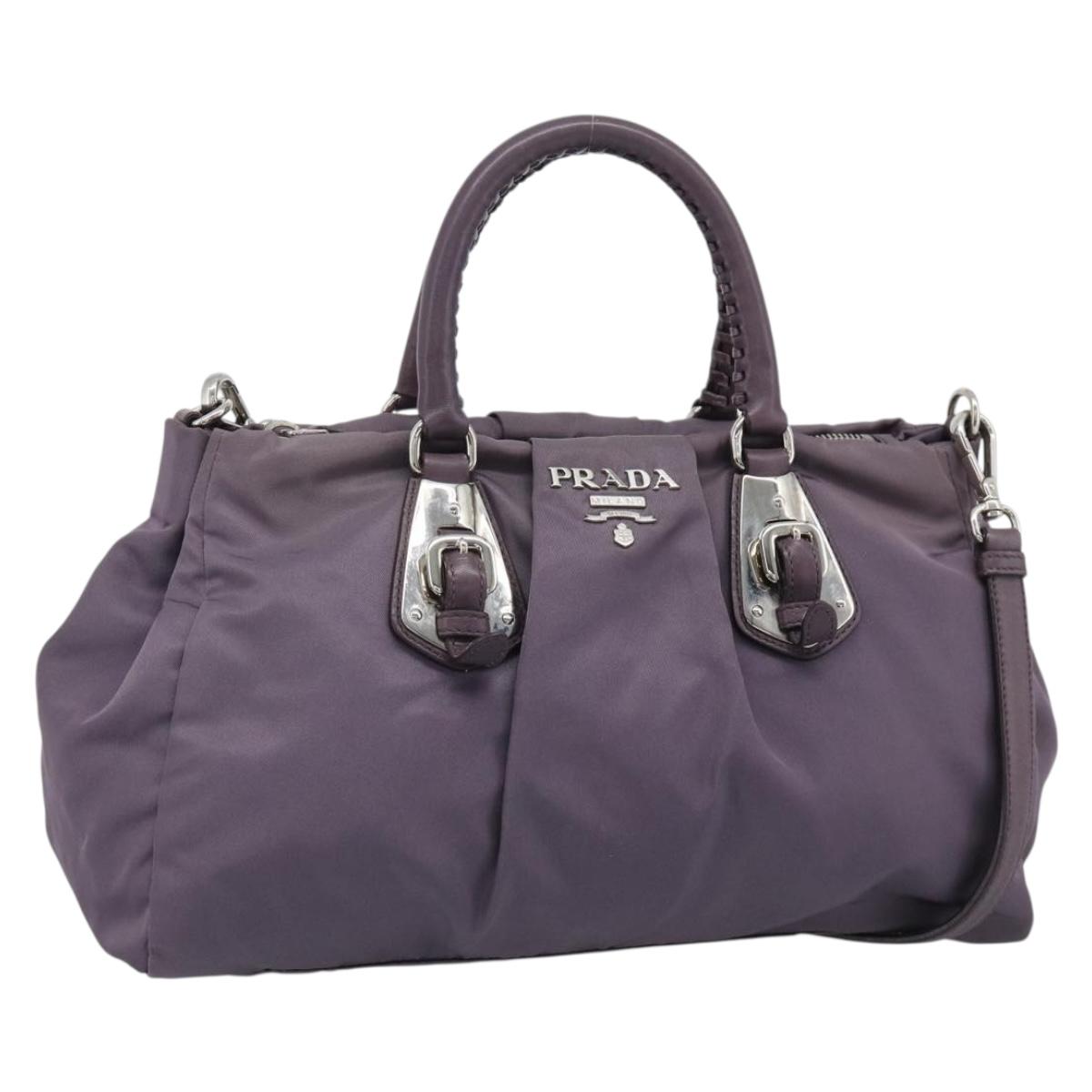 PRADA Hand Bag Nylon 2way Purple Silver Auth 192934A