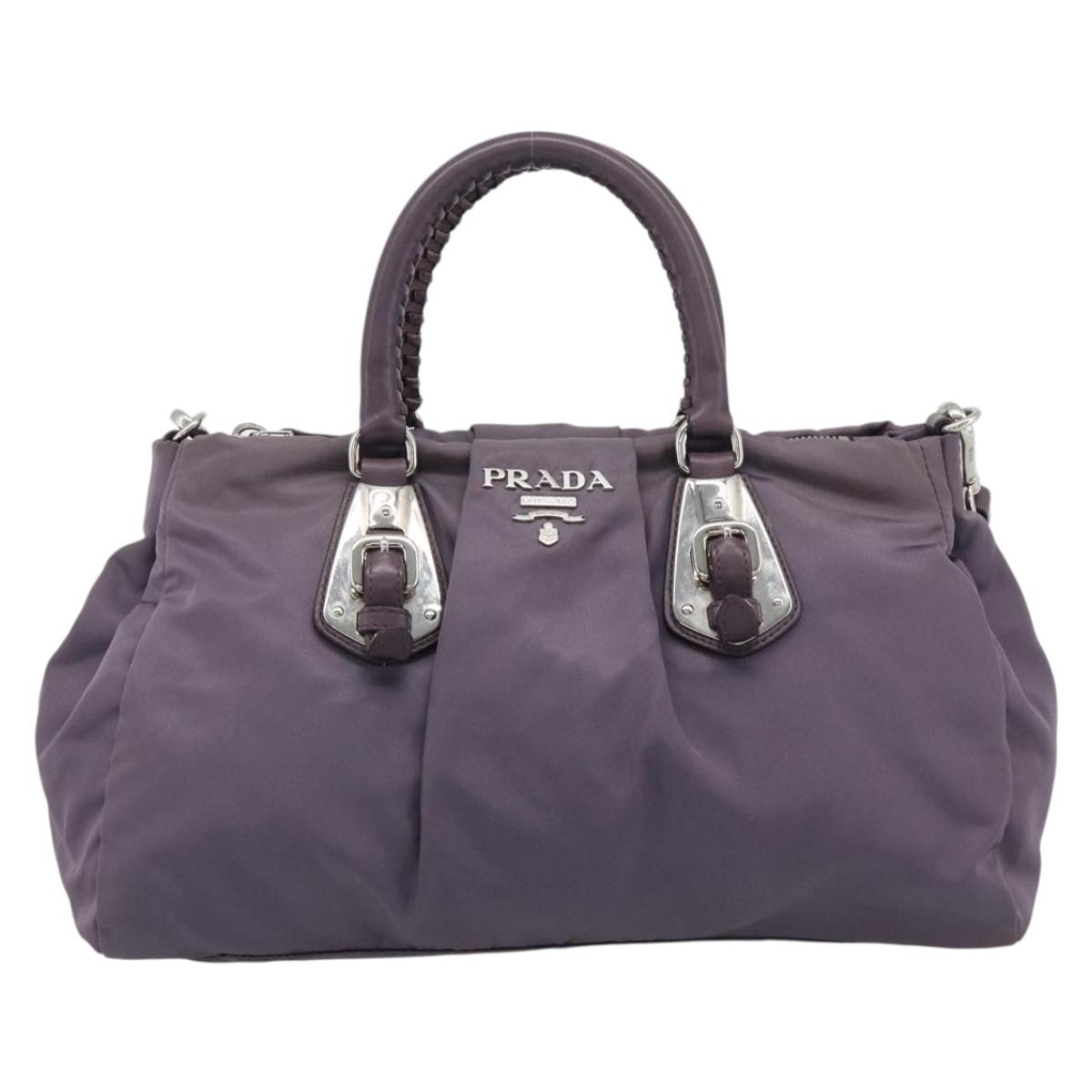 PRADA Hand Bag Nylon 2way Purple Silver Auth 192934A