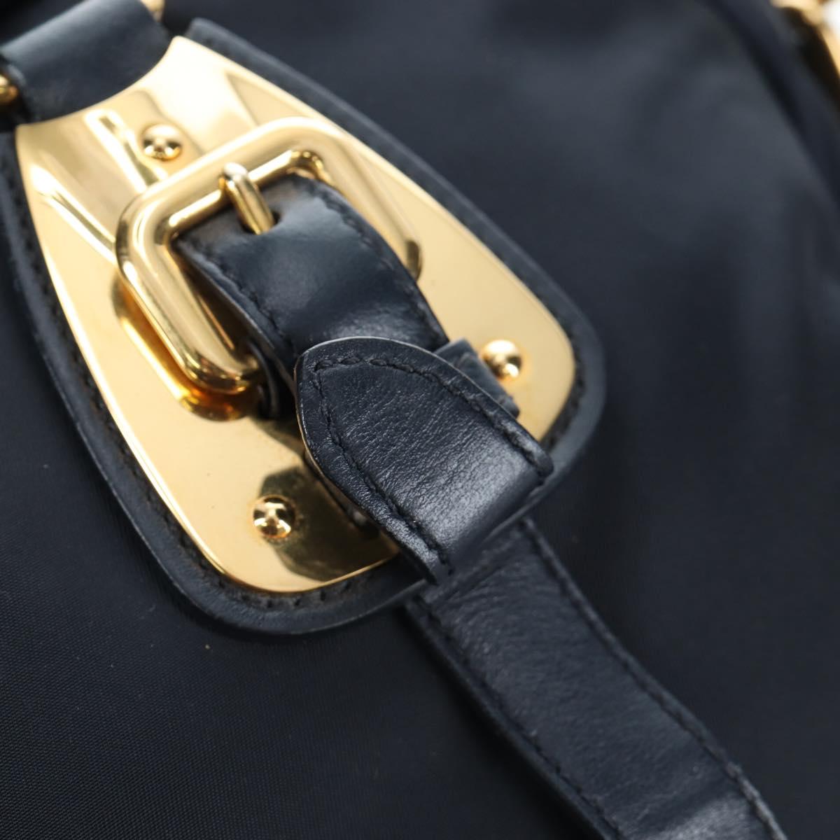 PRADA Hand Bag Nylon 2way Navy Gold Auth 192936V
