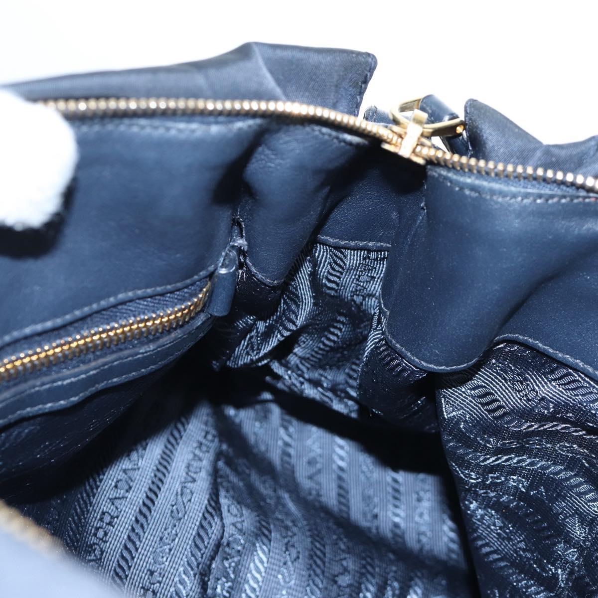 PRADA Hand Bag Nylon 2way Navy Gold Auth 192936V