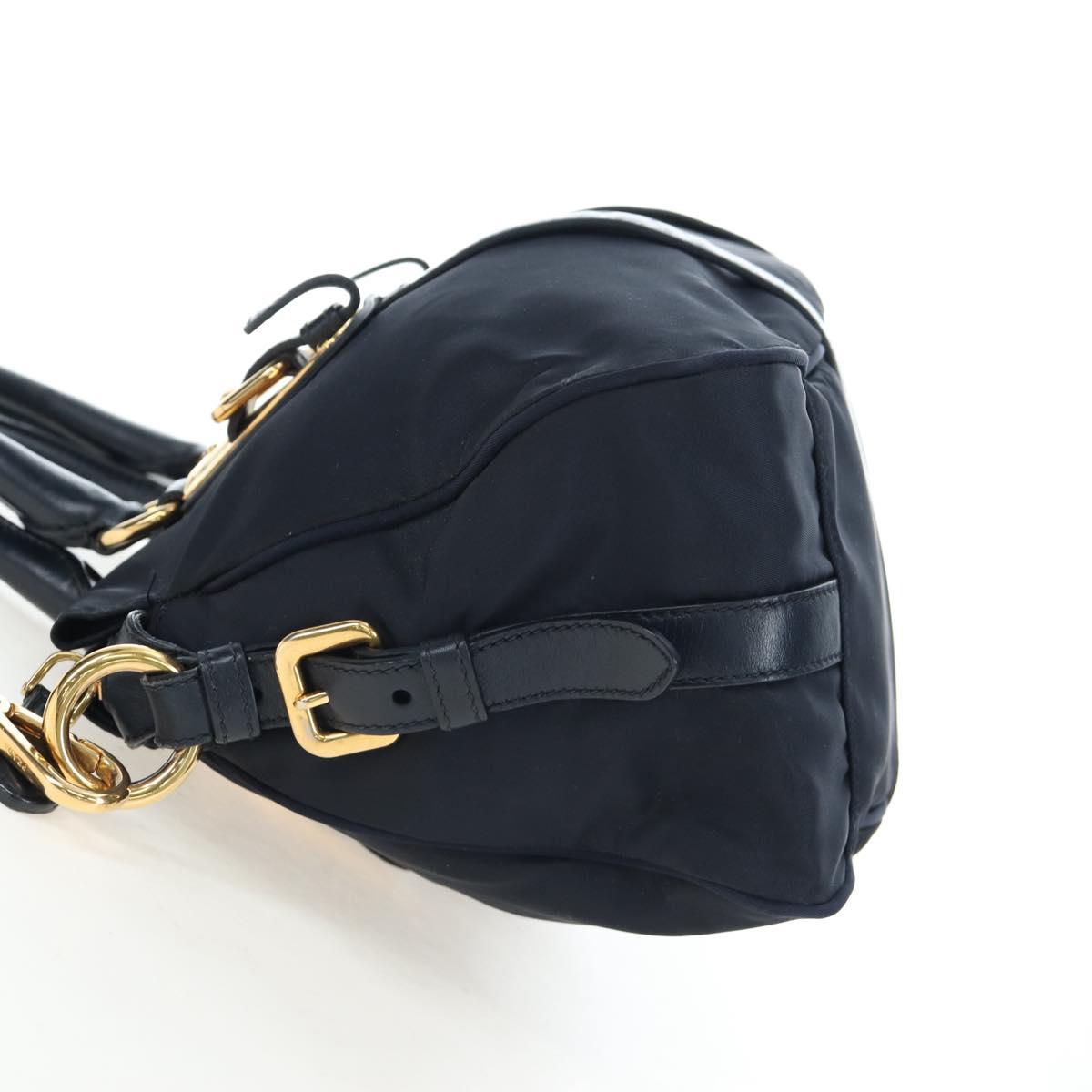 PRADA Hand Bag Nylon 2way Navy Gold Auth 192936V