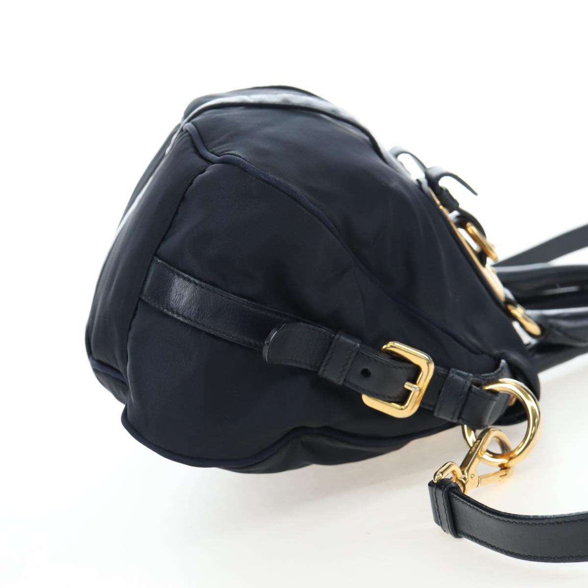 PRADA Hand Bag Nylon 2way Navy Gold Auth 192936V