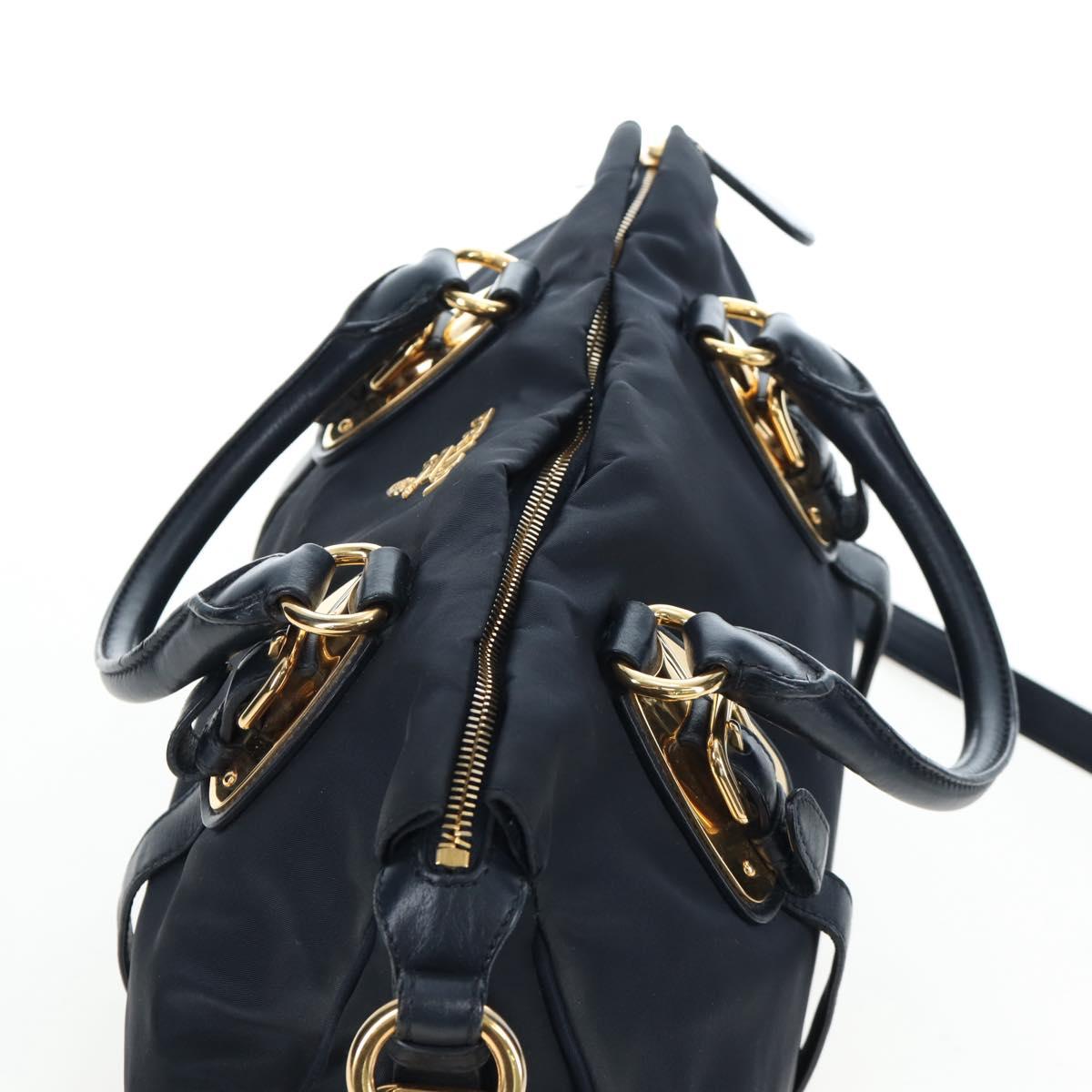 PRADA Hand Bag Nylon 2way Navy Gold Auth 192936V