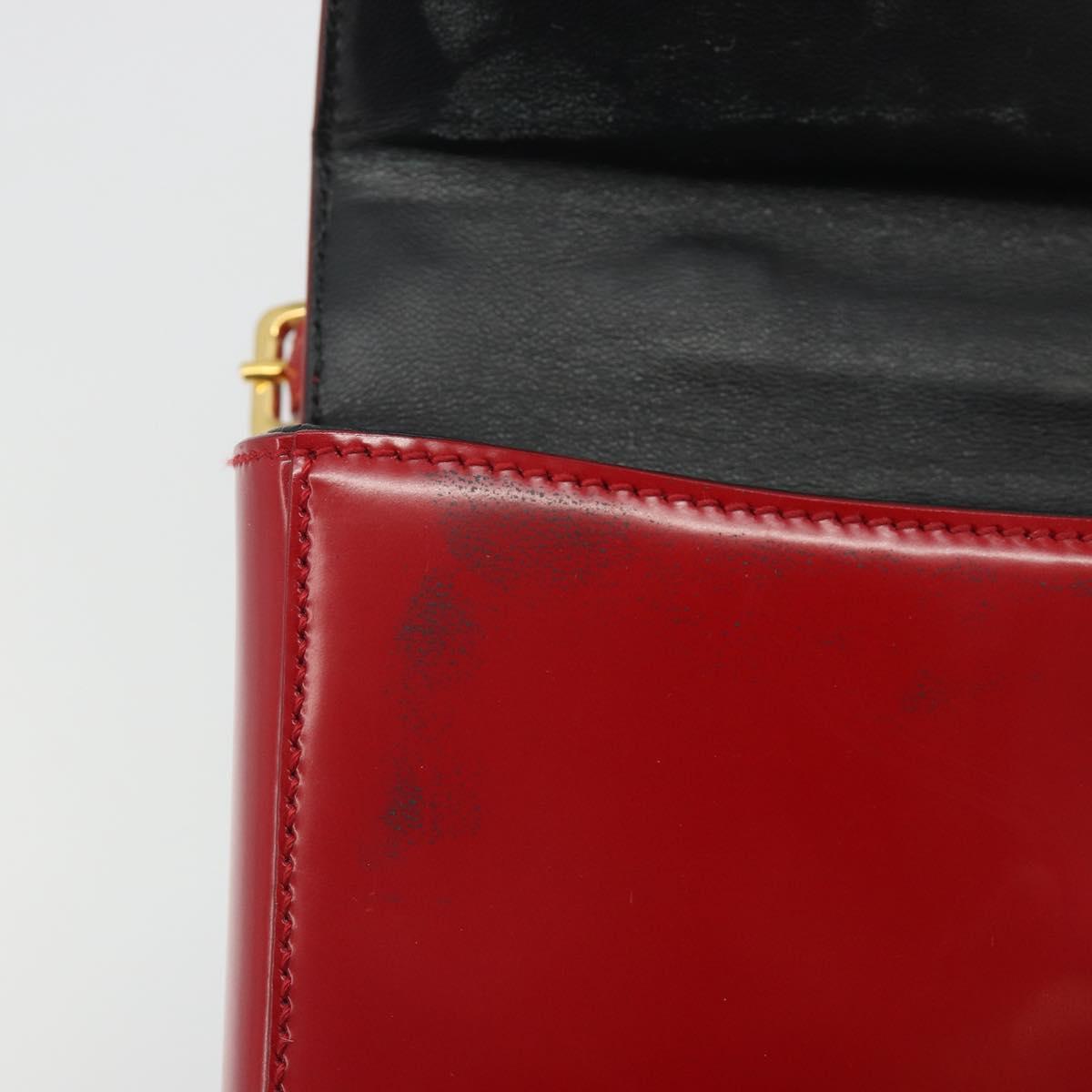 PRADA Hand Bag Leather Red Gold Auth 192949V