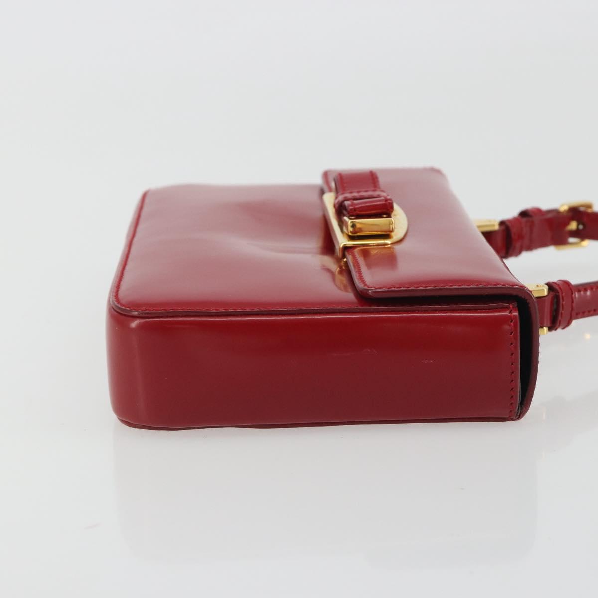 PRADA Hand Bag Leather Red Gold Auth 192949V