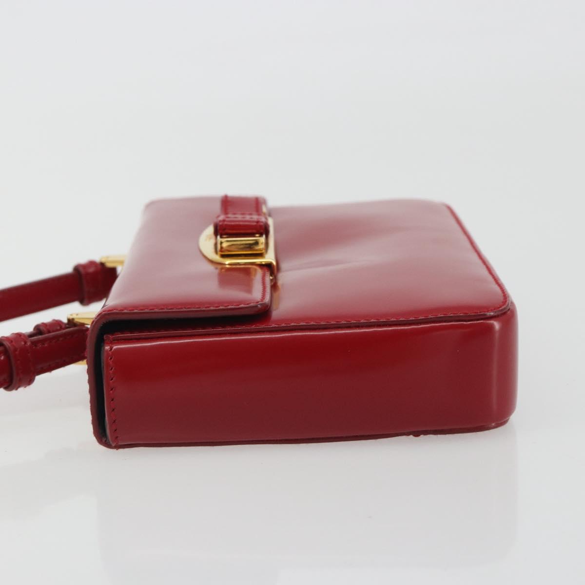 PRADA Hand Bag Leather Red Gold Auth 192949V