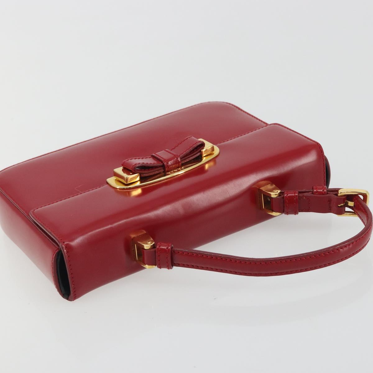 PRADA Hand Bag Leather Red Gold Auth 192949V