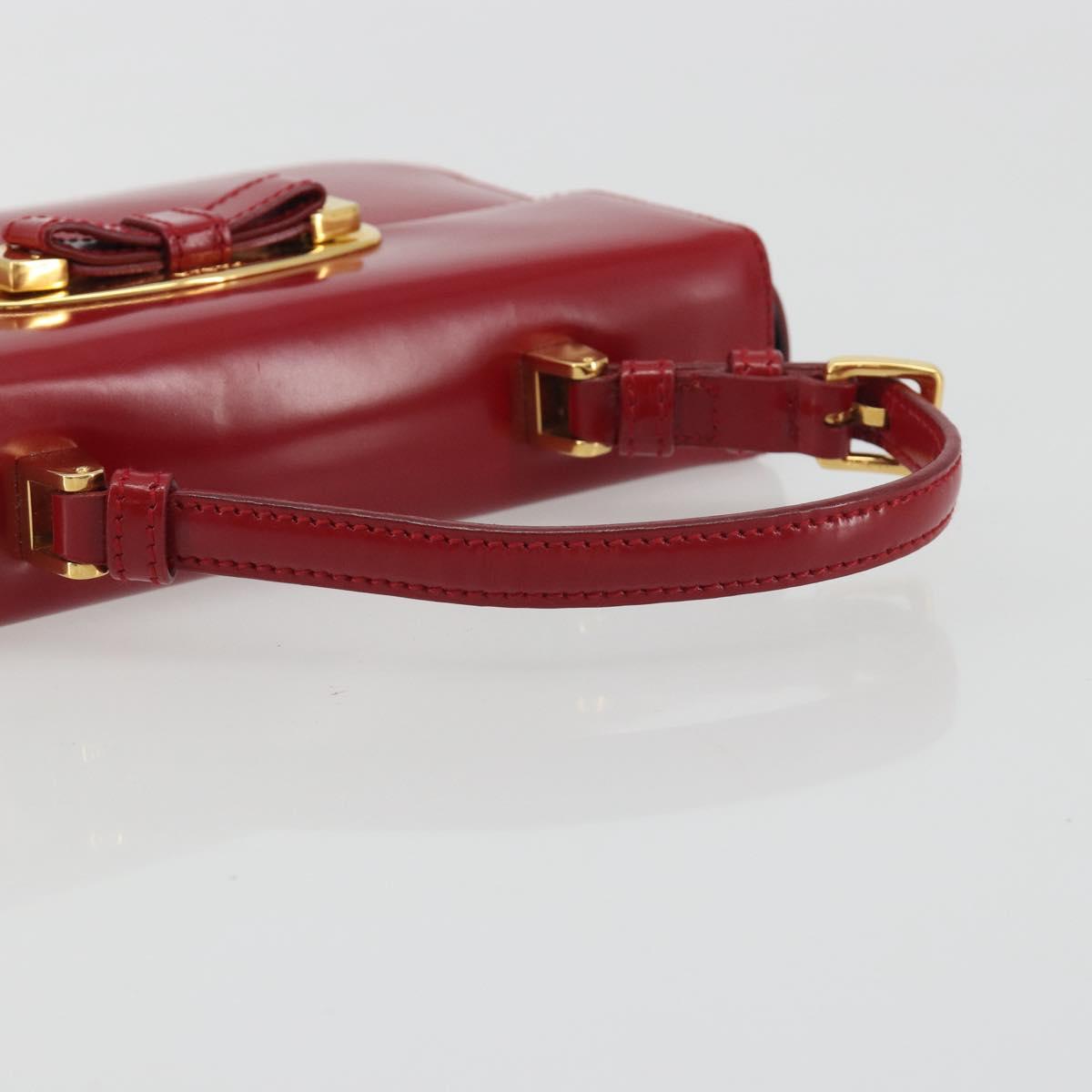 PRADA Hand Bag Leather Red Gold Auth 192949V
