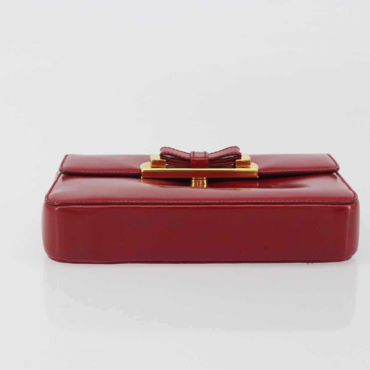 PRADA Hand Bag Leather Red Gold Auth 192949V