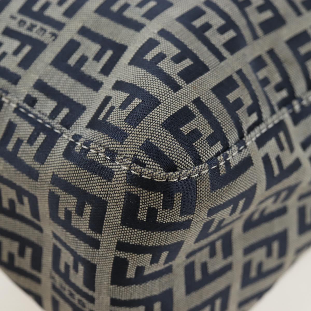 FENDI Zucchino Canvas Mamma Baguette Hand Bag Navy Silver Auth 192983V