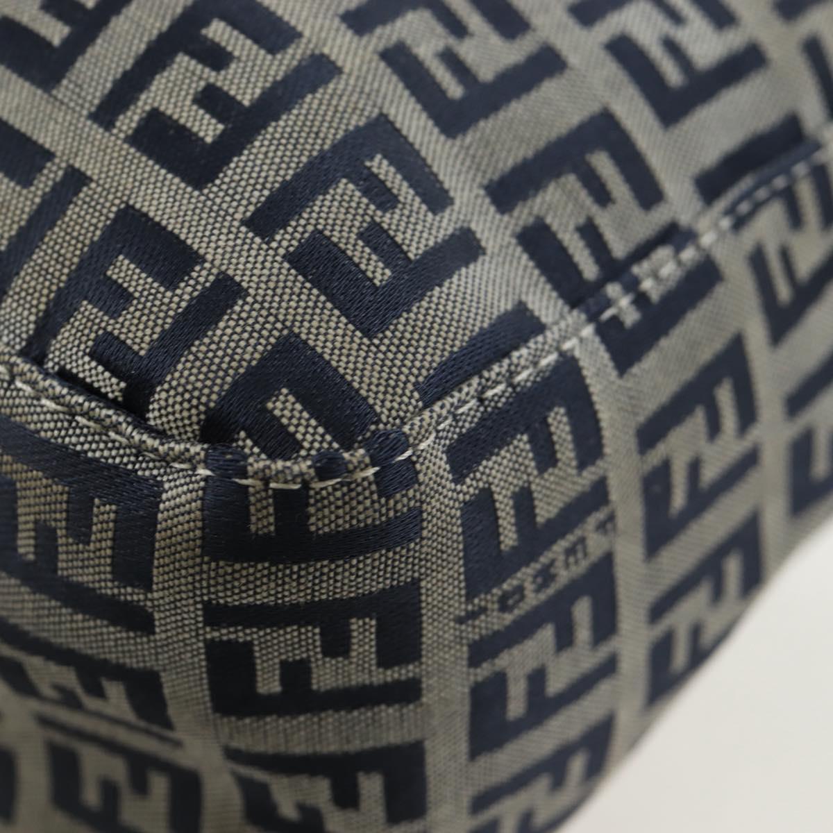 FENDI Zucchino Canvas Mamma Baguette Hand Bag Navy Silver Auth 192983V