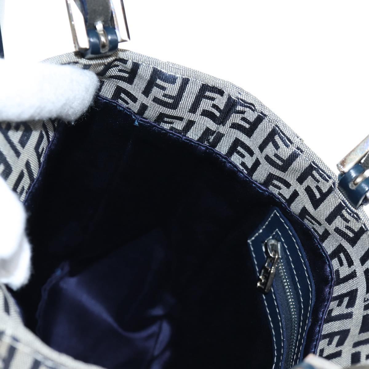 FENDI Zucchino Canvas Mamma Baguette Hand Bag Navy Silver Auth 192983V
