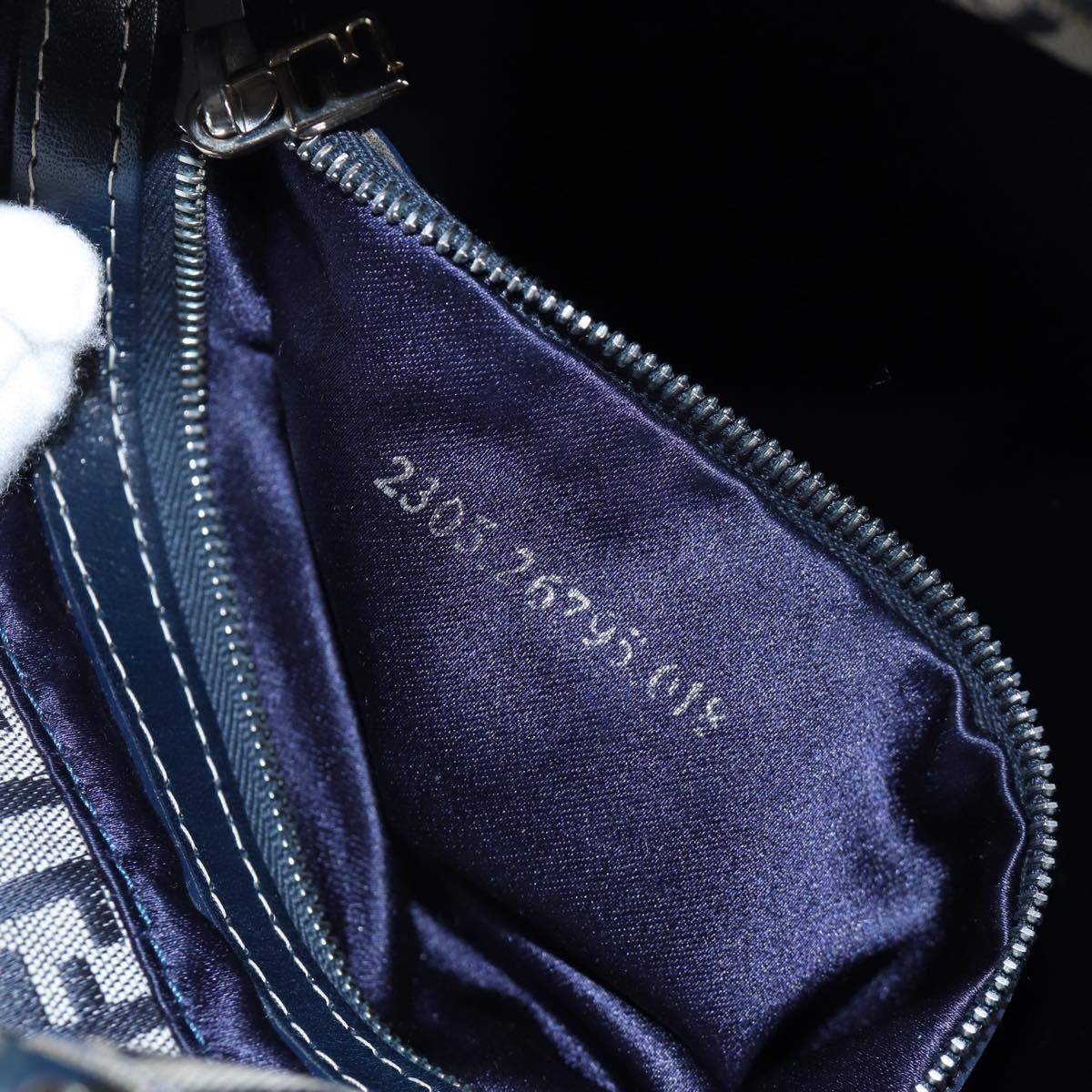 FENDI Zucchino Canvas Mamma Baguette Hand Bag Navy Silver Auth 192983V