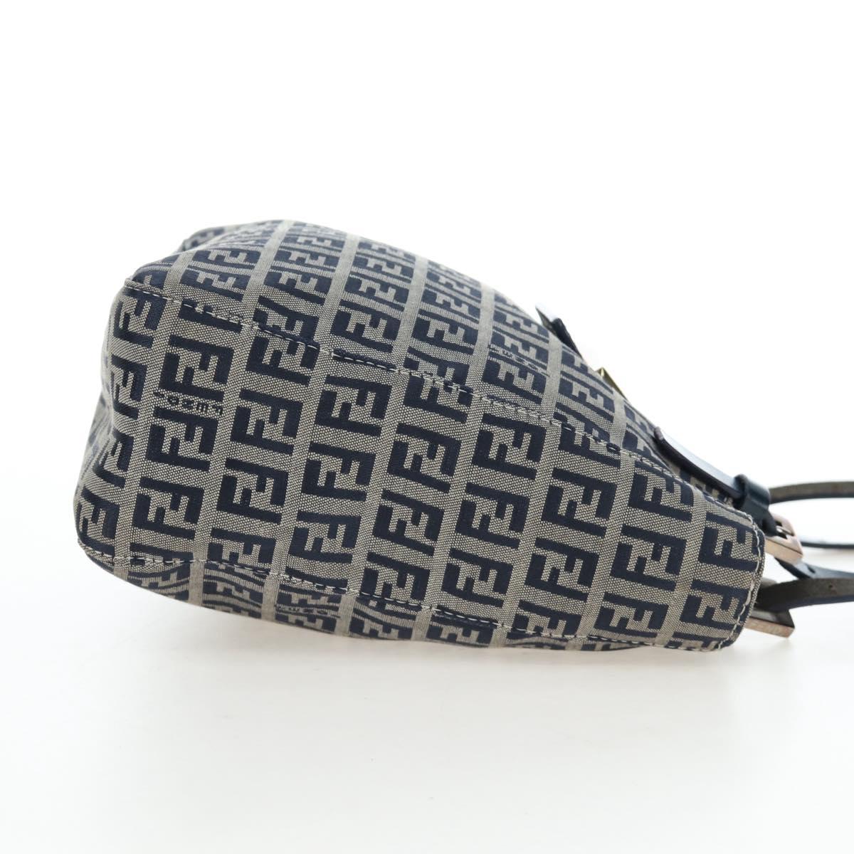 FENDI Zucchino Canvas Mamma Baguette Hand Bag Navy Silver Auth 192983V