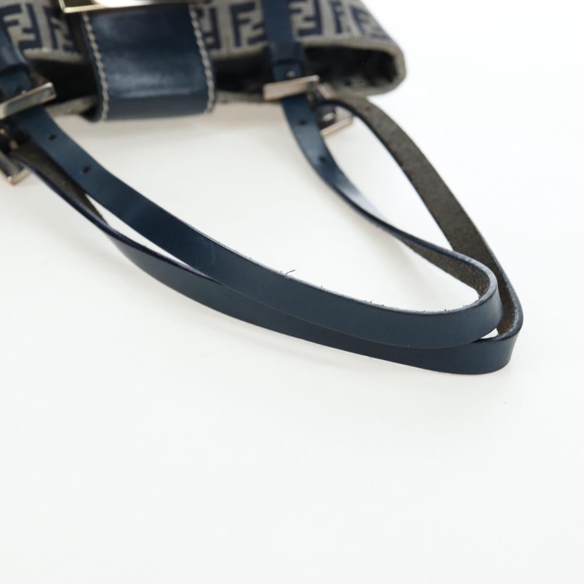 FENDI Zucchino Canvas Mamma Baguette Hand Bag Navy Silver Auth 192983V