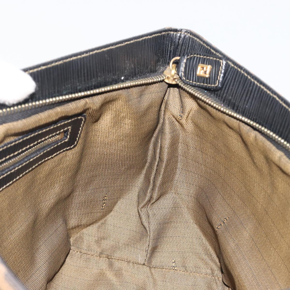 FENDI Zucca Canvas Hand Bag Black Brown Auth 192986