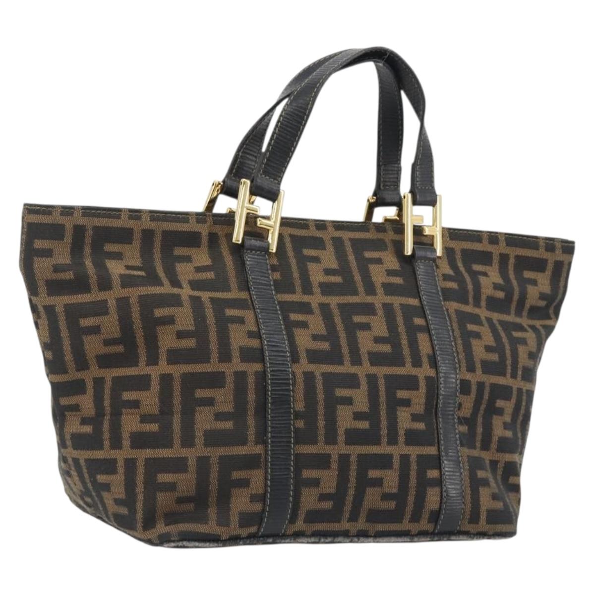 FENDI Zucca Canvas Hand Bag Black Brown Auth 192986