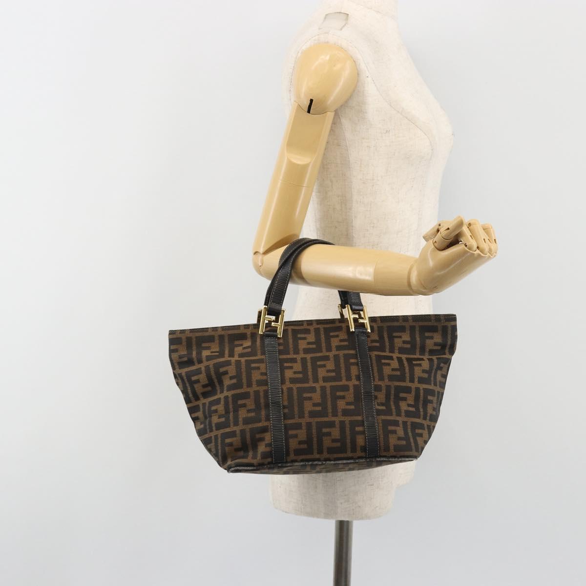FENDI Zucca Canvas Hand Bag Black Brown Auth 192986