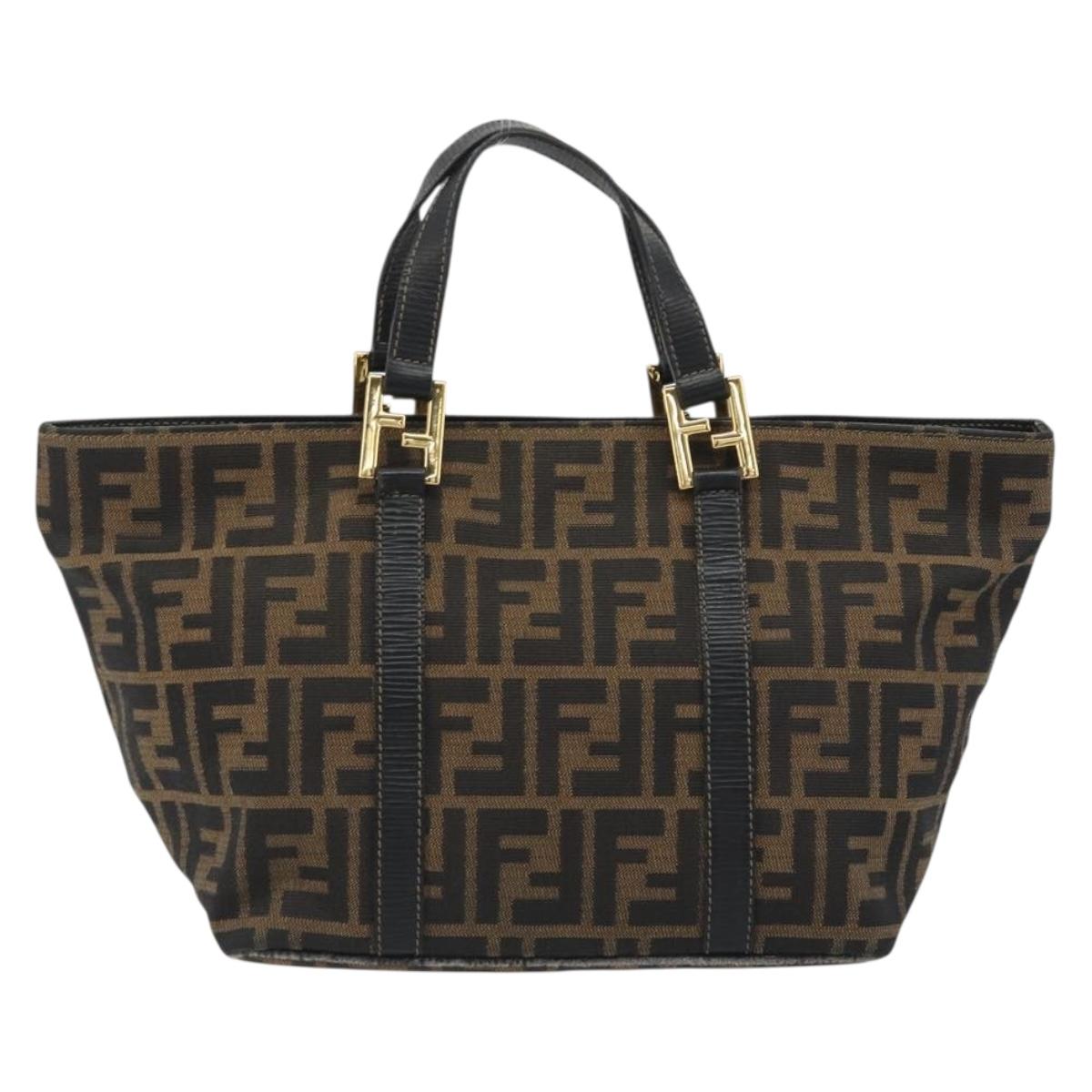 FENDI Zucca Canvas Hand Bag Black Brown Auth 192986