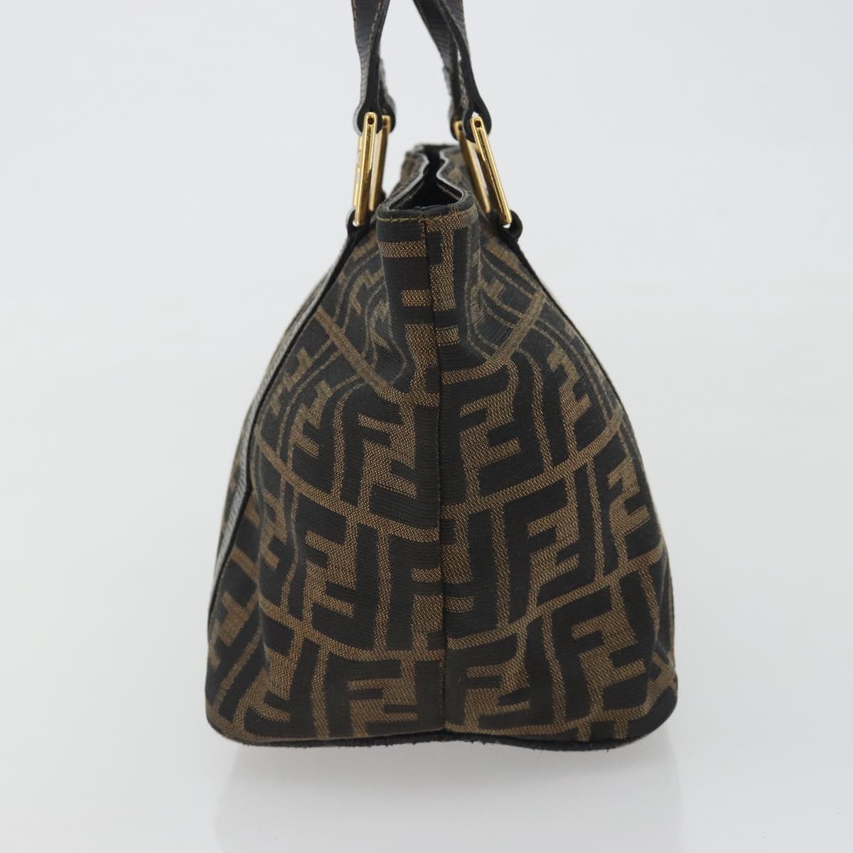 FENDI Zucca Canvas Hand Bag Black Brown Auth 192986