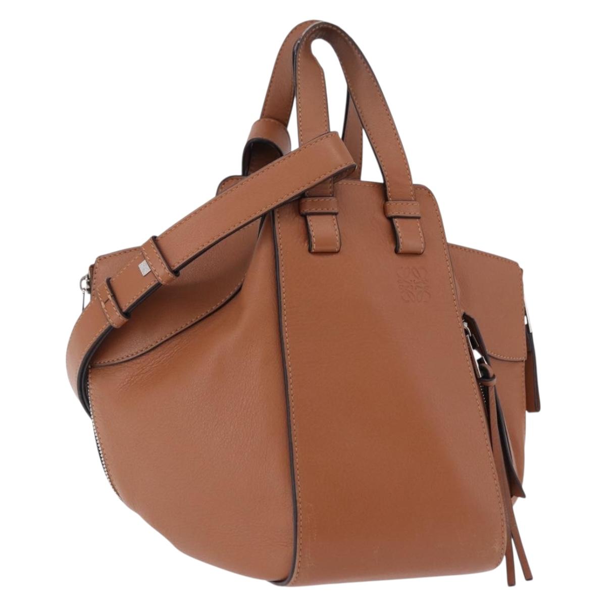 LOEWE Hammock Small Hand Bag Leather 2way Brown Silver Auth 192988A