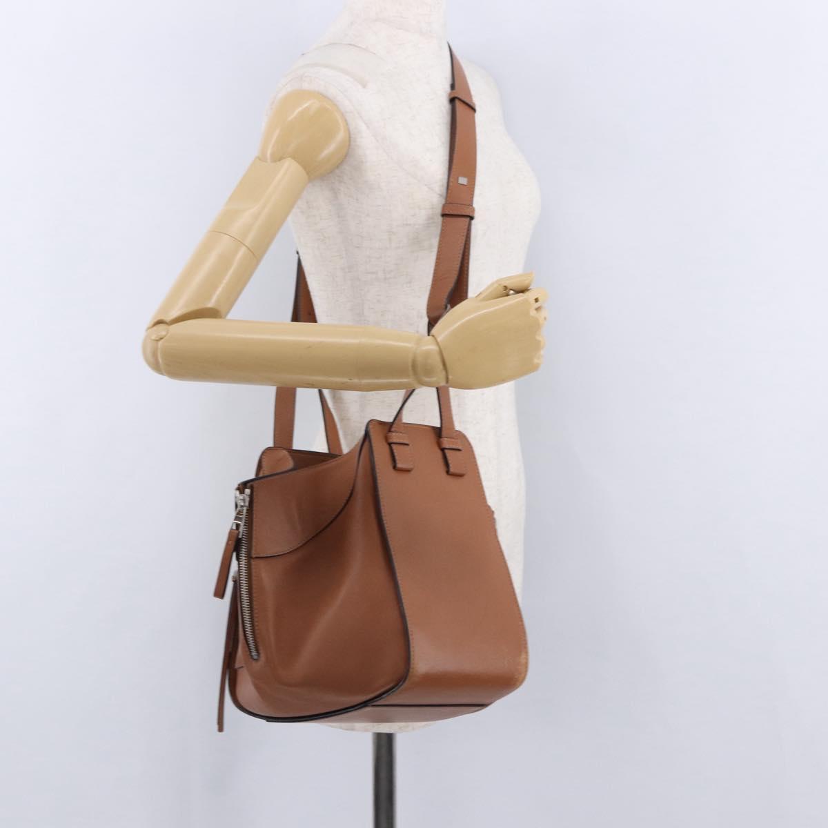 LOEWE Hammock Small Hand Bag Leather 2way Brown Silver Auth 192988A
