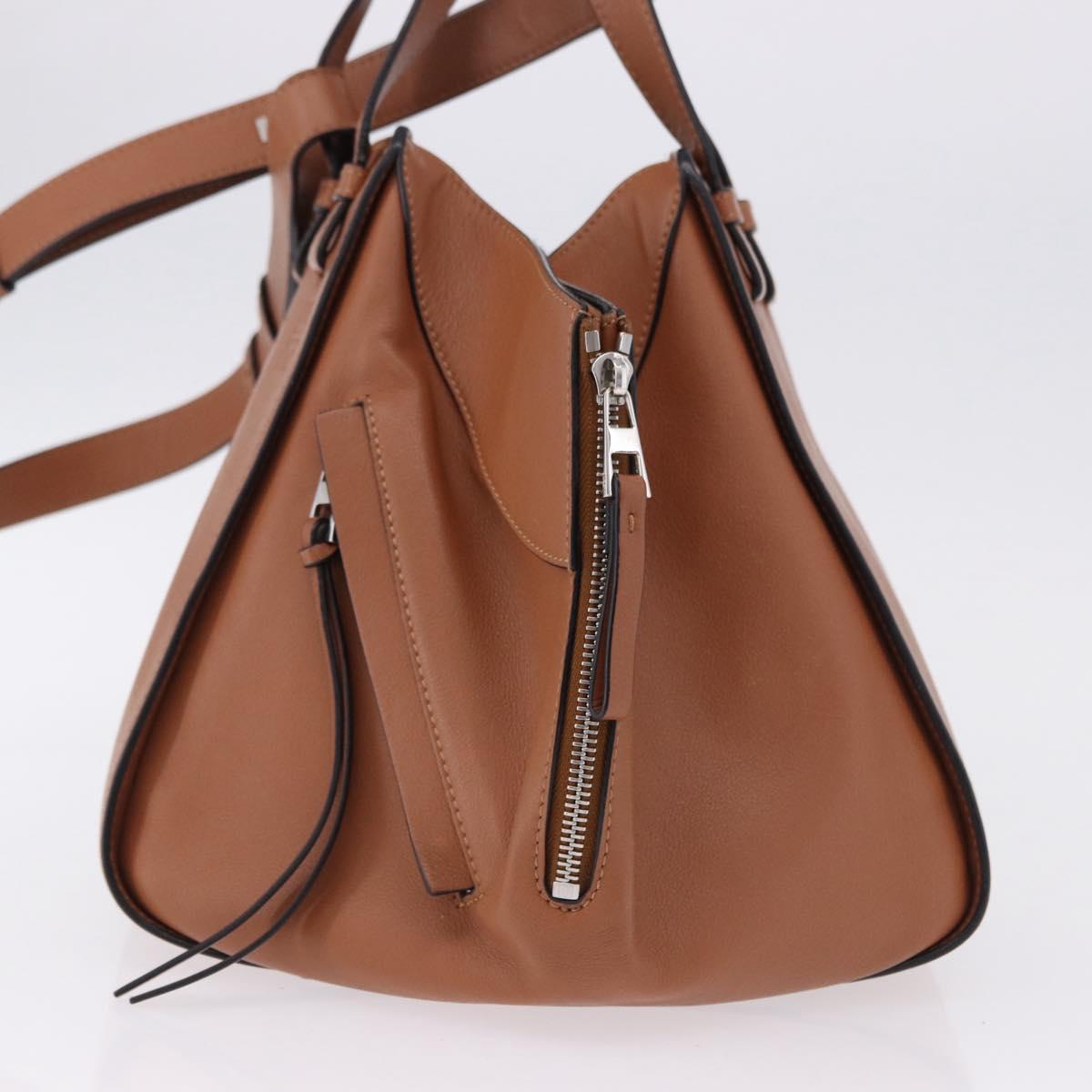 LOEWE Hammock Small Hand Bag Leather 2way Brown Silver Auth 192988A