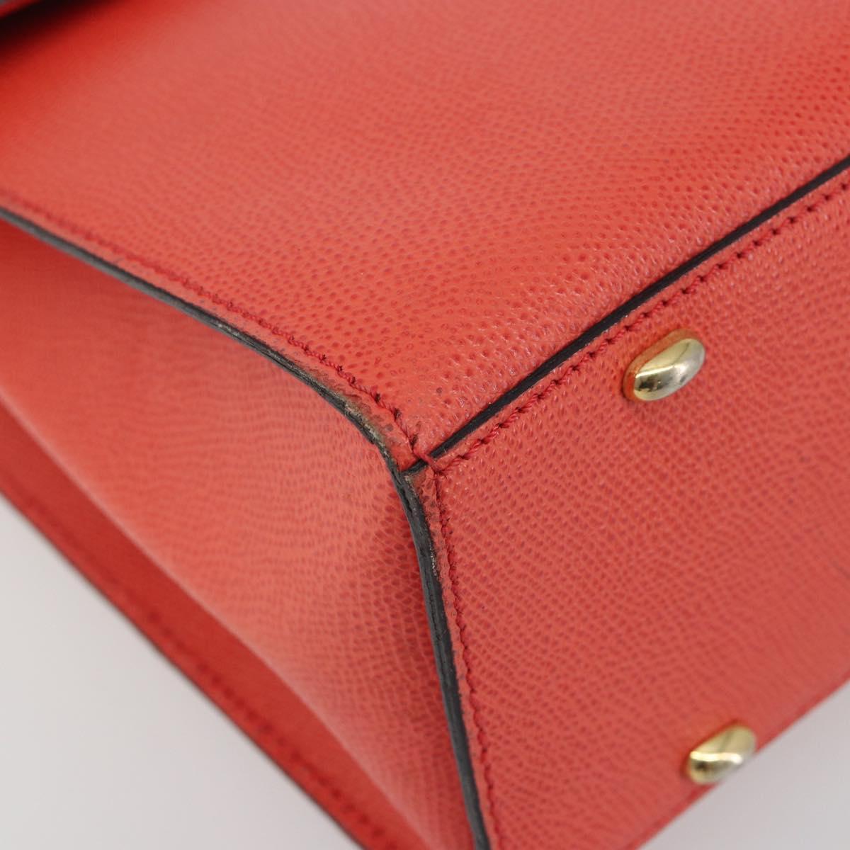 CELINE Hand Bag Leather 2way Red Gold Auth 192995