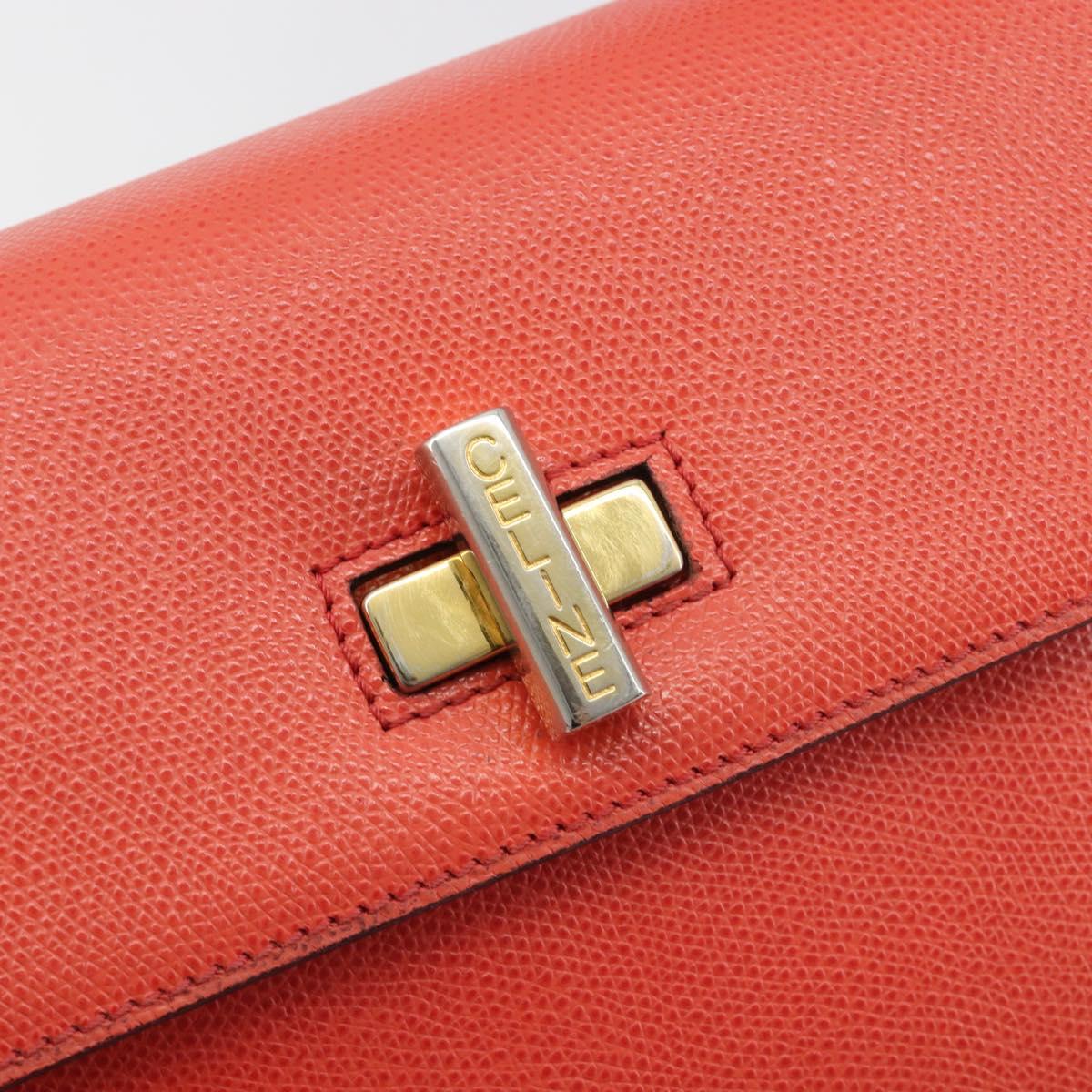 CELINE Hand Bag Leather 2way Red Gold Auth 192995