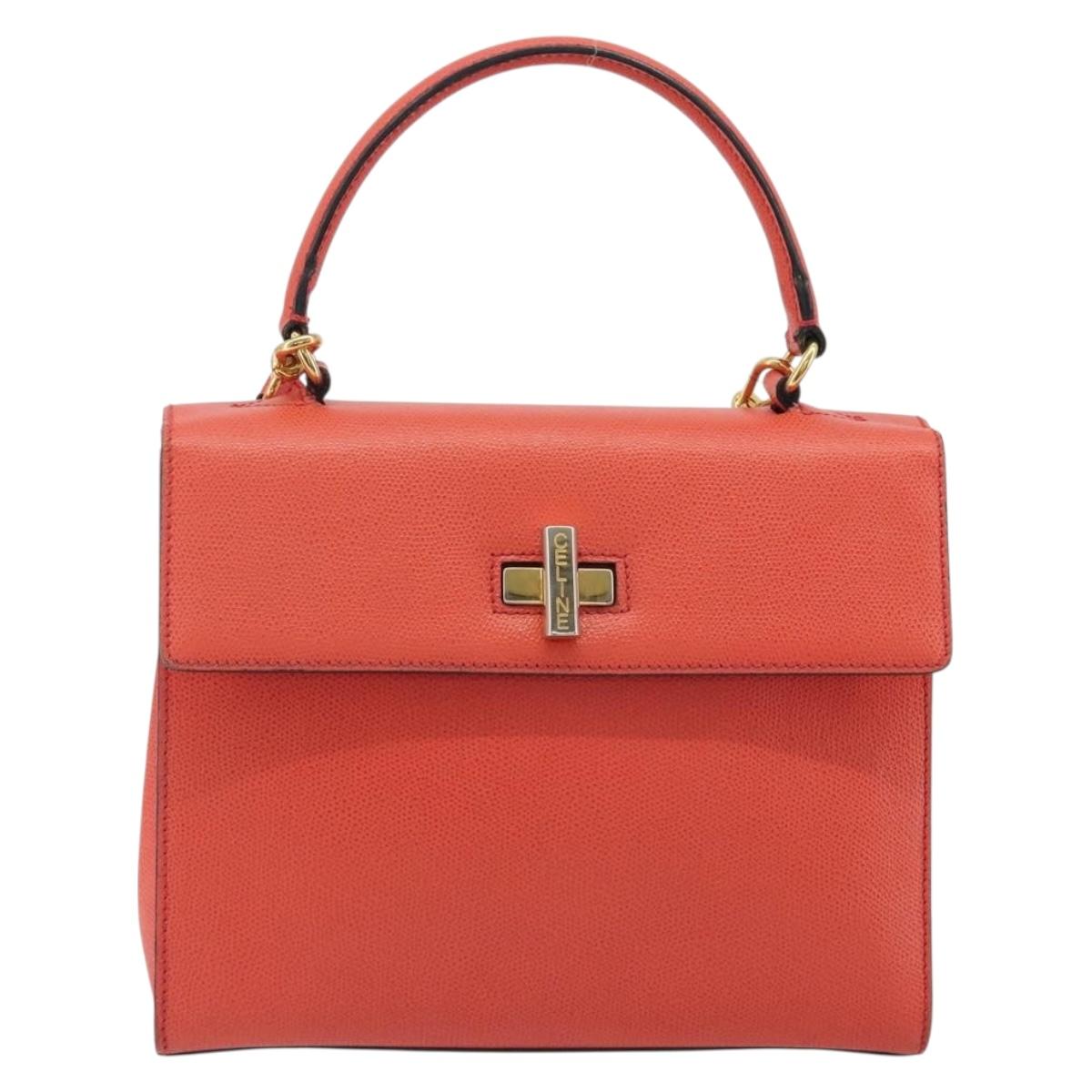 CELINE Hand Bag Leather 2way Red Gold Auth 192995