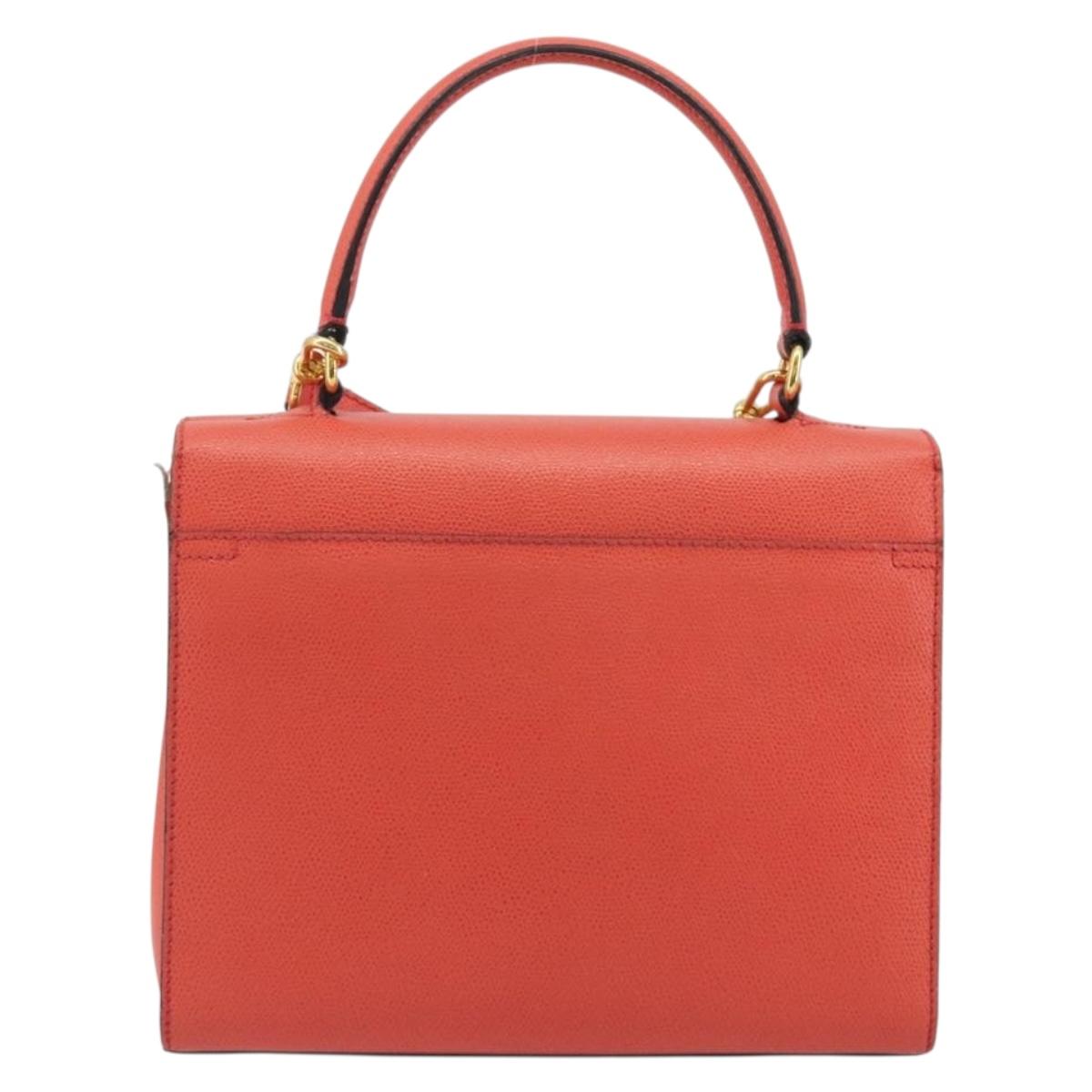 CELINE Hand Bag Leather 2way Red Gold Auth 192995