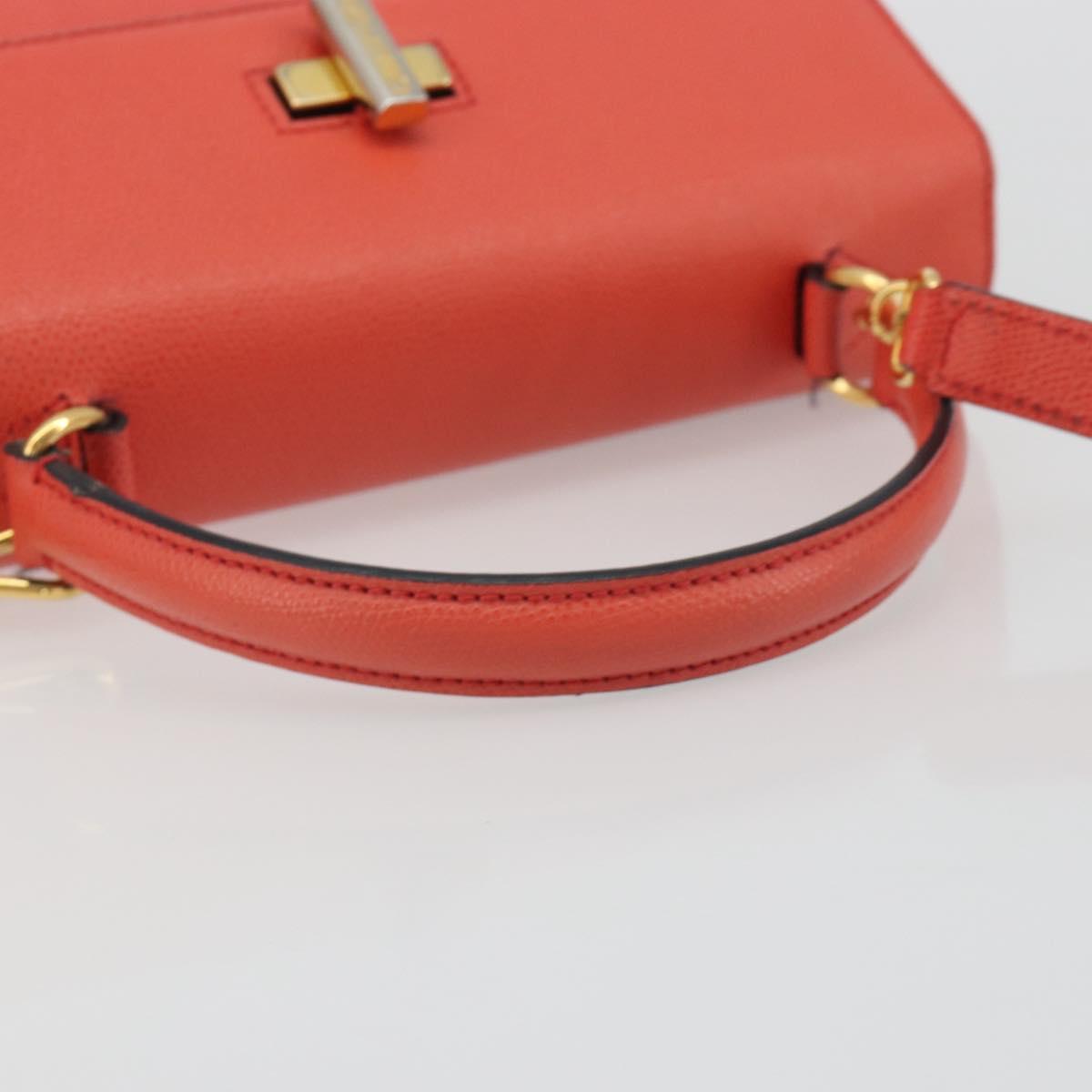 CELINE Hand Bag Leather 2way Red Gold Auth 192995