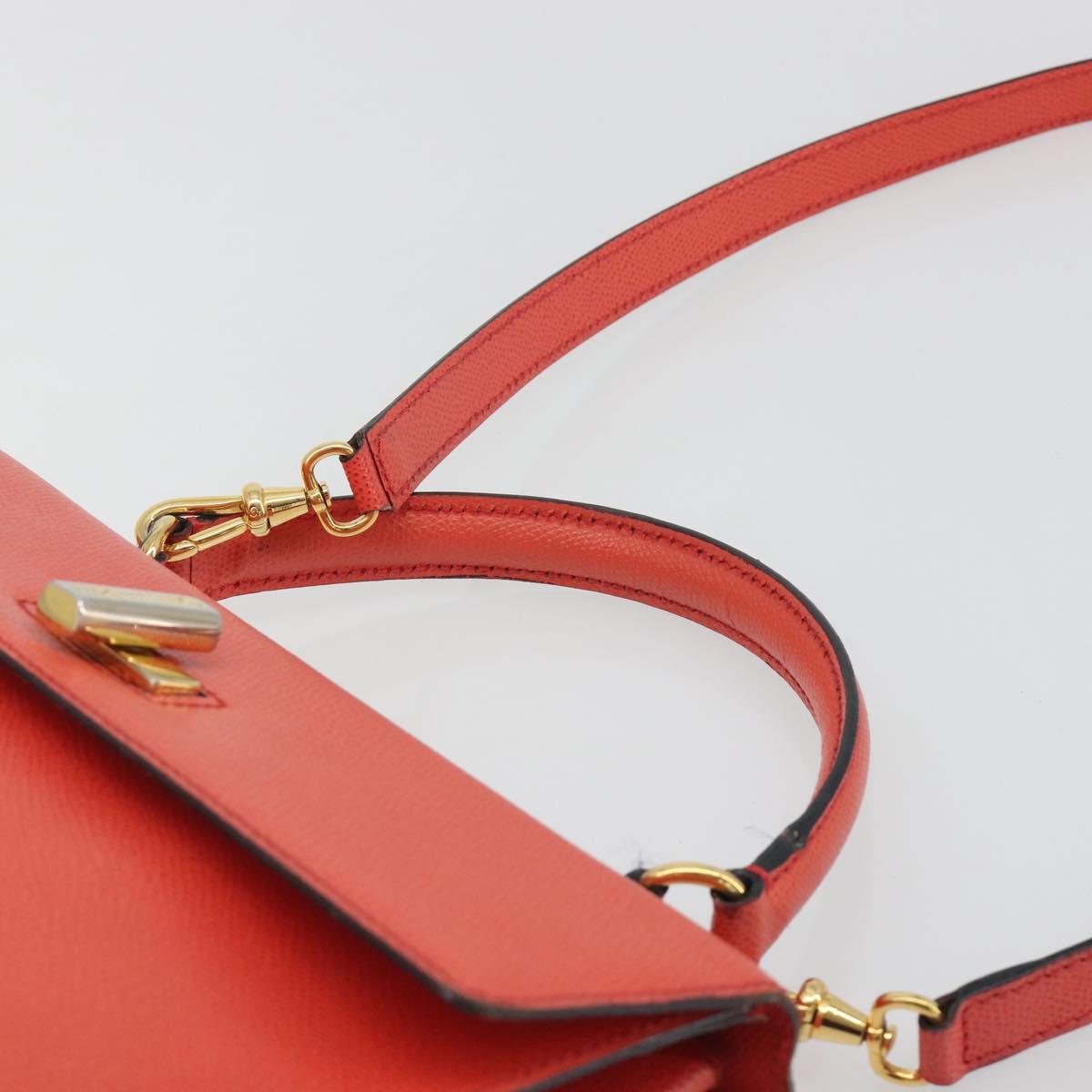 CELINE Hand Bag Leather 2way Red Gold Auth 192995