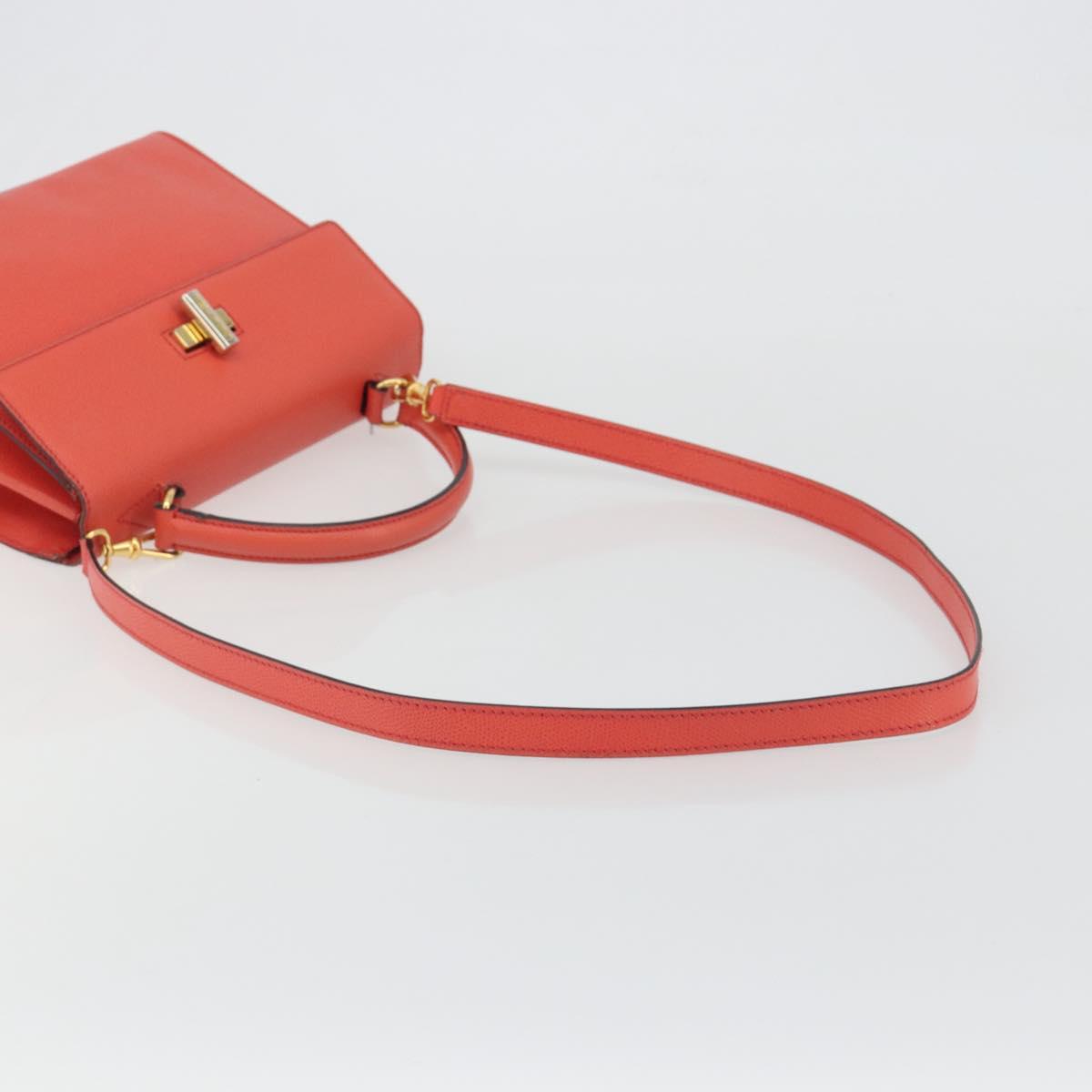 CELINE Hand Bag Leather 2way Red Gold Auth 192995
