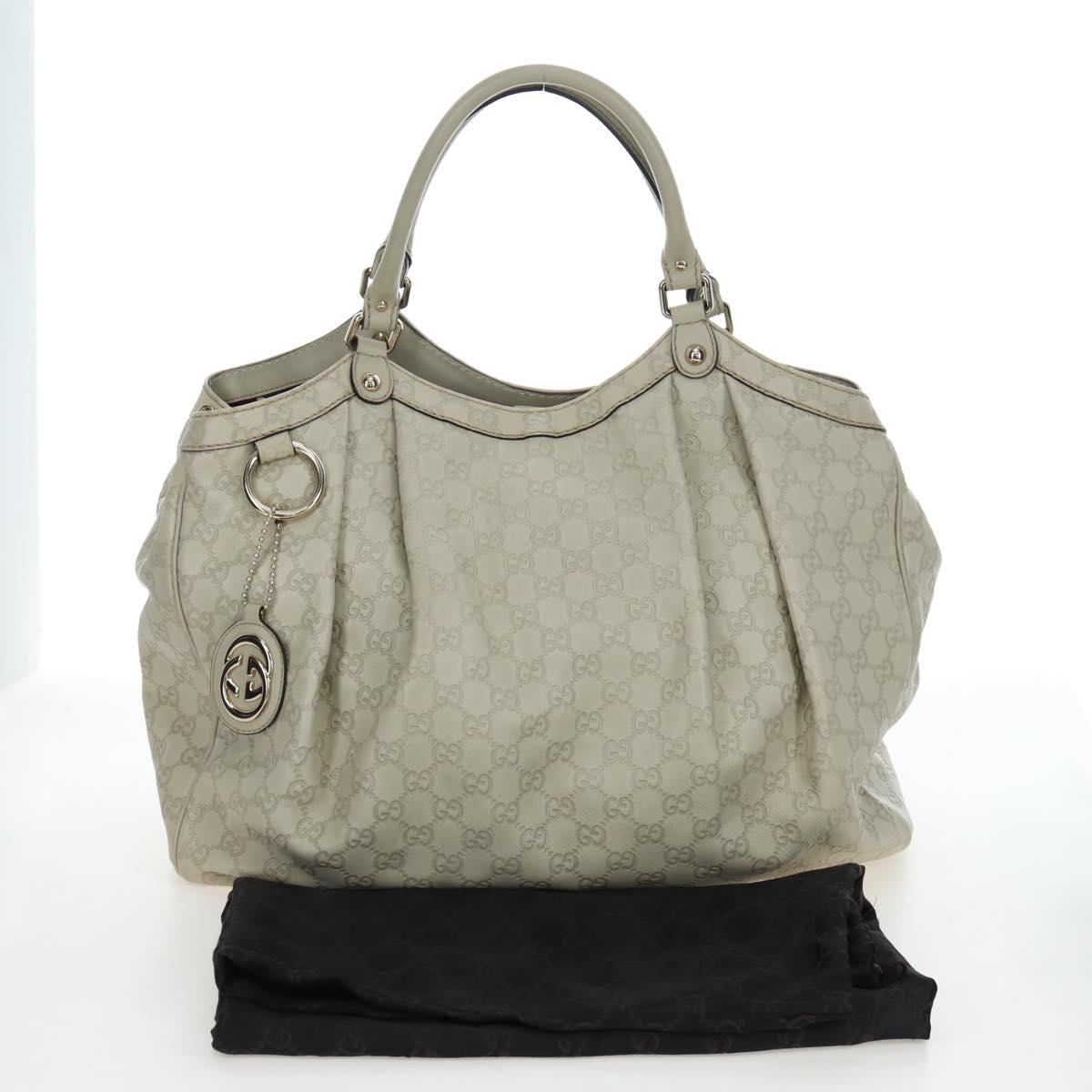 GUCCI GG Canvas Guccissima Sukey Hand Bag Leather Beige Gold 211943 Auth 192998V