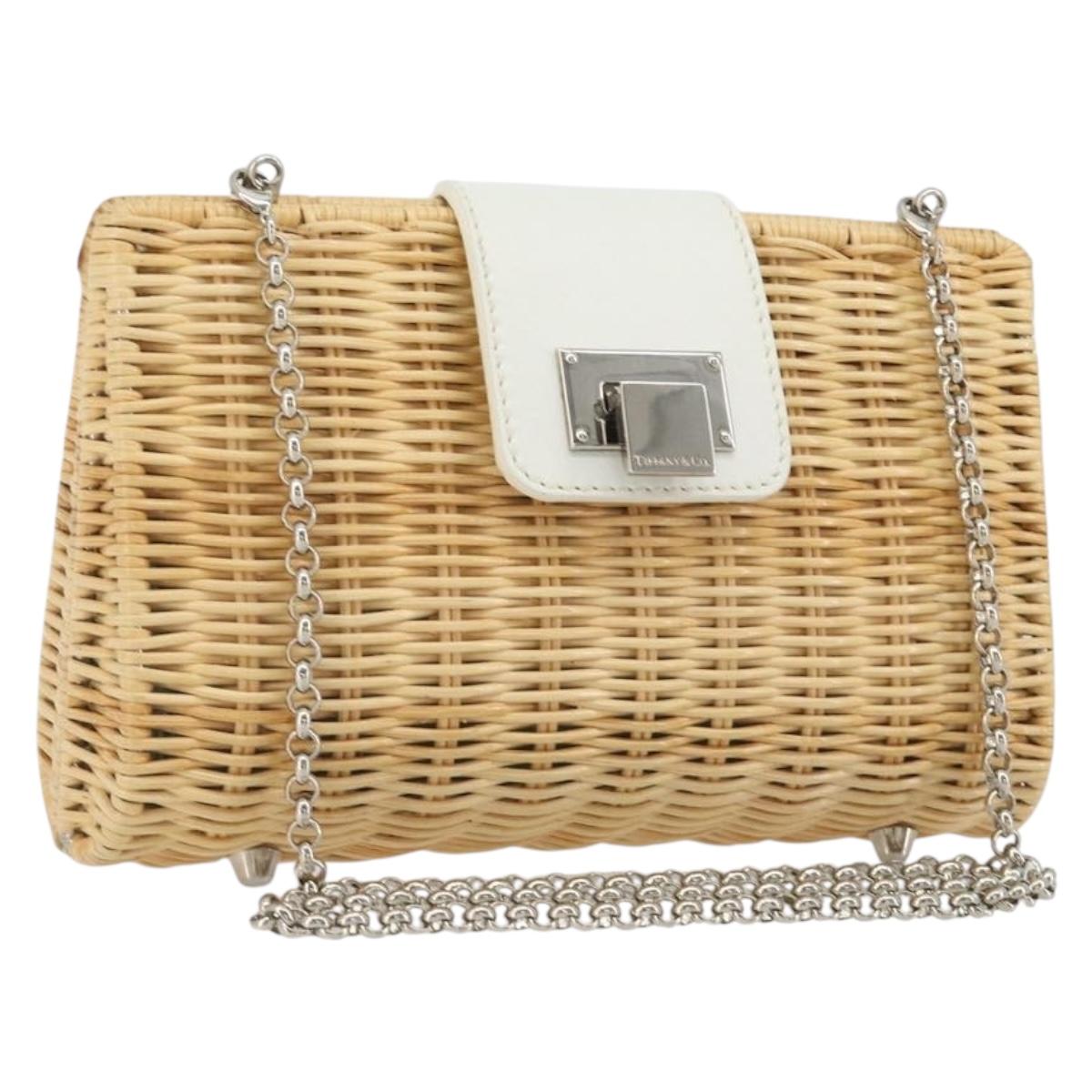 TIFFANY&Co. Chain Shoulder Bag Rattan Beige Silver Auth 193002V