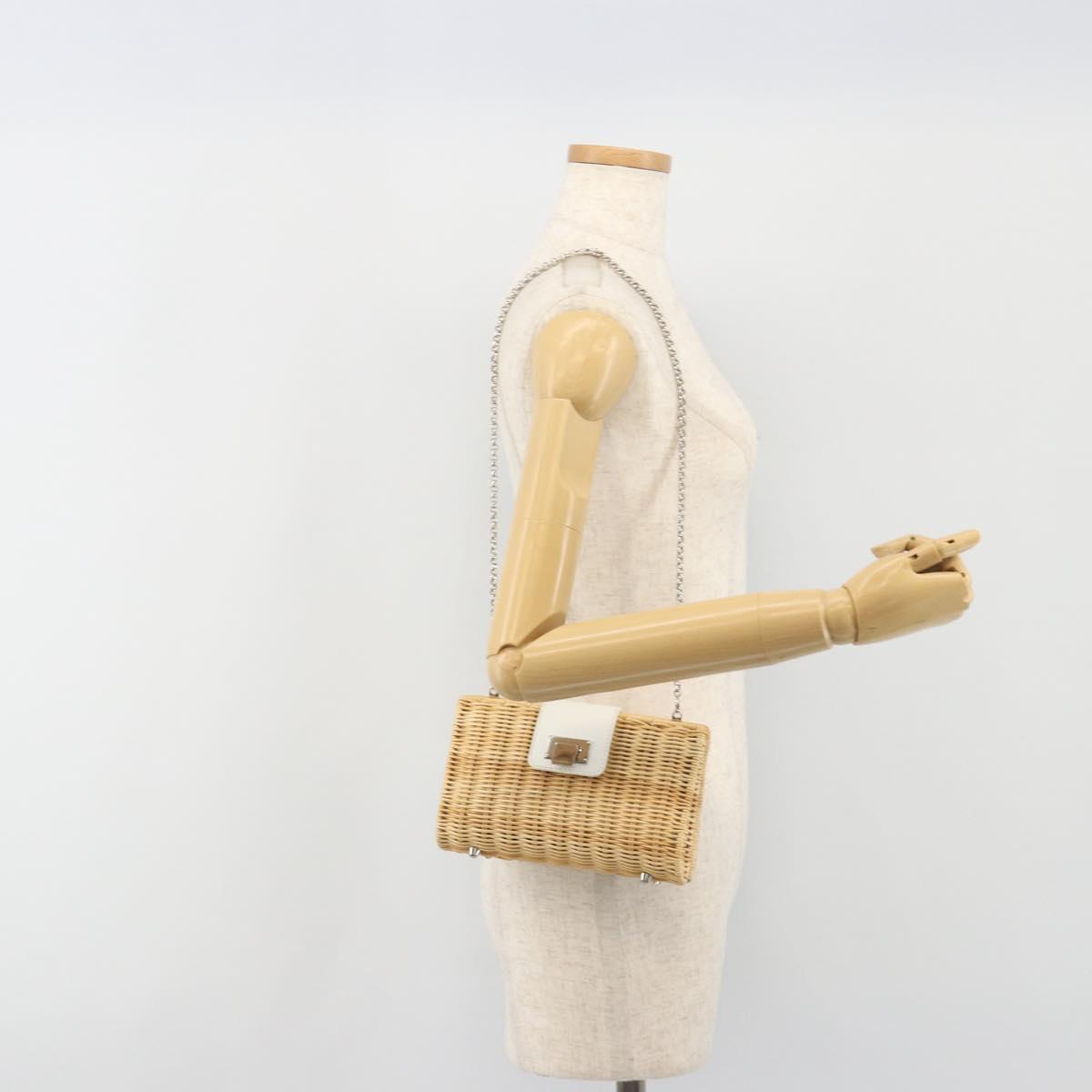 TIFFANY&Co. Chain Shoulder Bag Rattan Beige Silver Auth 193002V