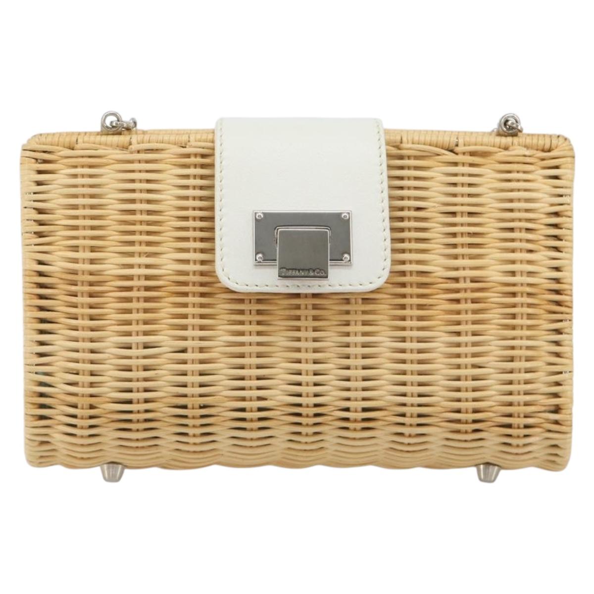 TIFFANY&Co. Chain Shoulder Bag Rattan Beige Silver Auth 193002V
