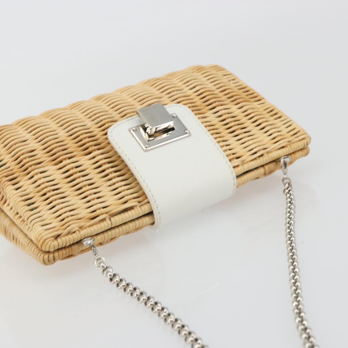 TIFFANY&Co. Chain Shoulder Bag Rattan Beige Silver Auth 193002V