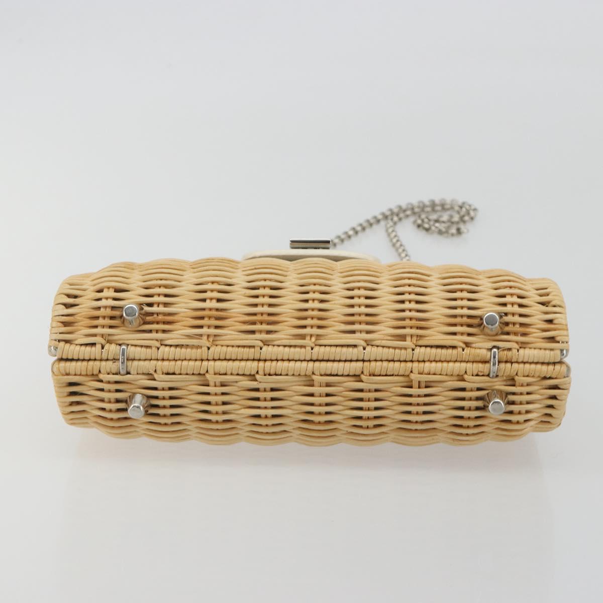 TIFFANY&Co. Chain Shoulder Bag Rattan Beige Silver Auth 193002V