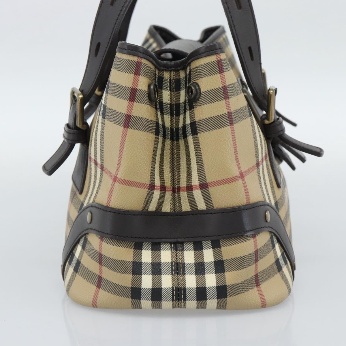 BURBERRY Nova Check Hand Bag PVC Beige Auth 193004A