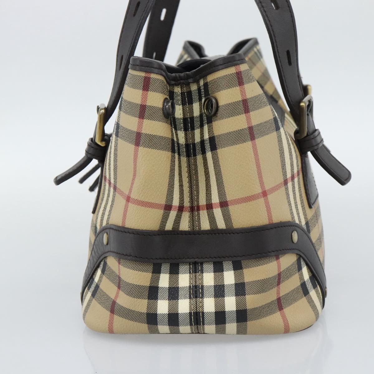 BURBERRY Nova Check Hand Bag PVC Beige Auth 193004A
