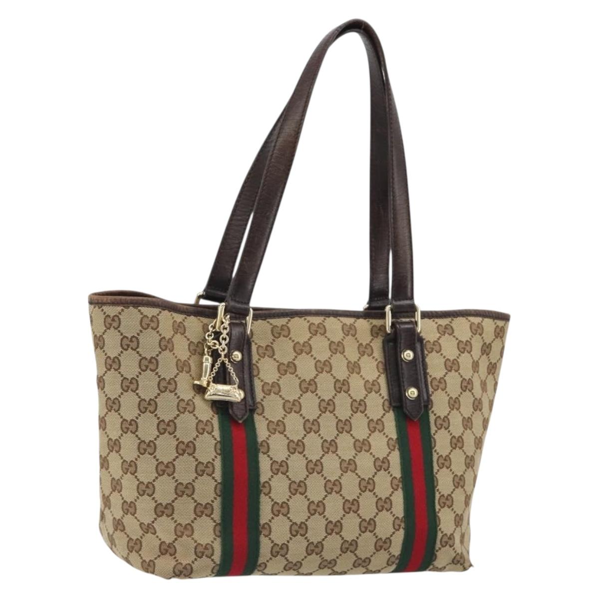 GUCCI GG Canvas Web Sherry Line Tote Bag Beige Gold 137396 Auth 193010