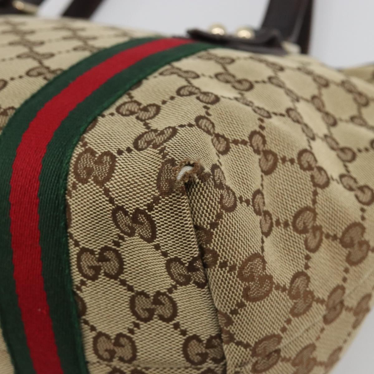 GUCCI GG Canvas Web Sherry Line Tote Bag Beige Gold 137396 Auth 193010