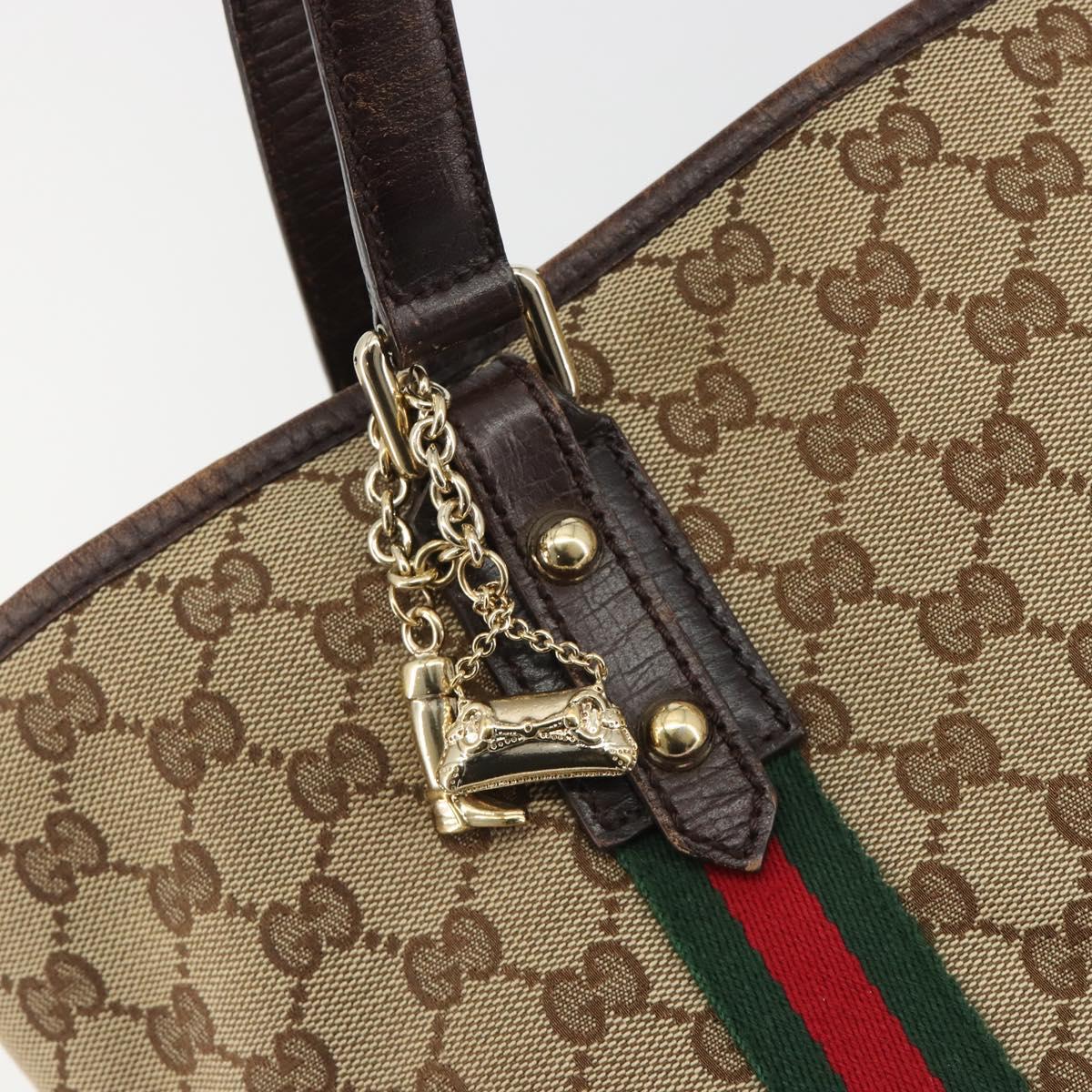 GUCCI GG Canvas Web Sherry Line Tote Bag Beige Gold 137396 Auth 193010