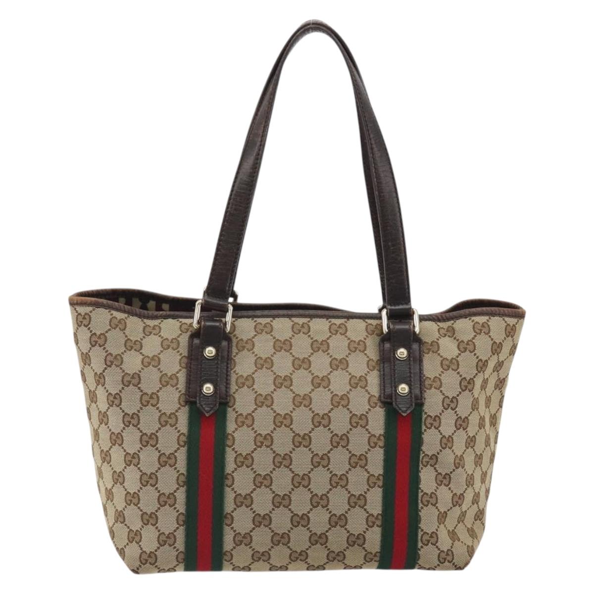 GUCCI GG Canvas Web Sherry Line Tote Bag Beige Gold 137396 Auth 193010